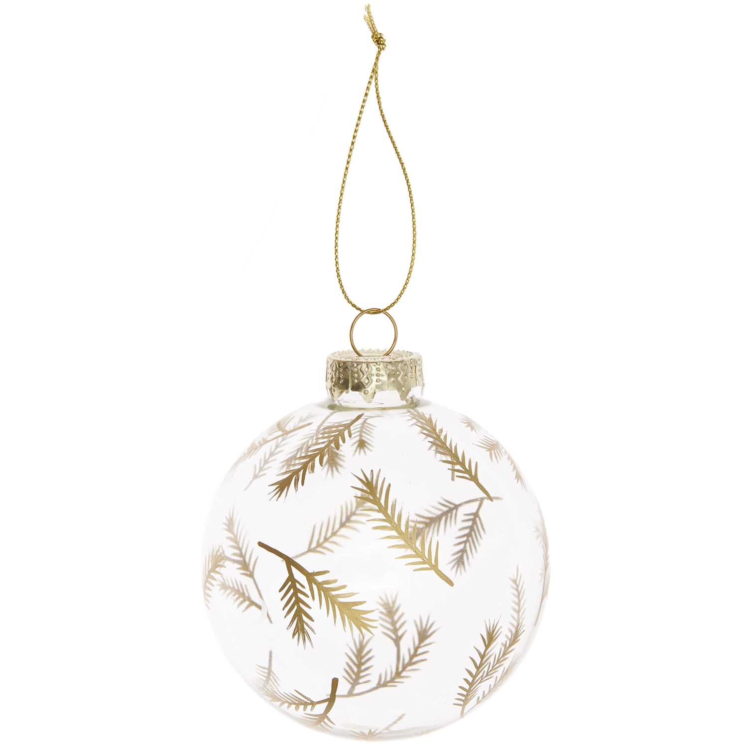 Glaskugel Baumschmuck mit Tannenzweigen, verziert in Gold, von Rico Design. Ideal für festliche Dekorationen.