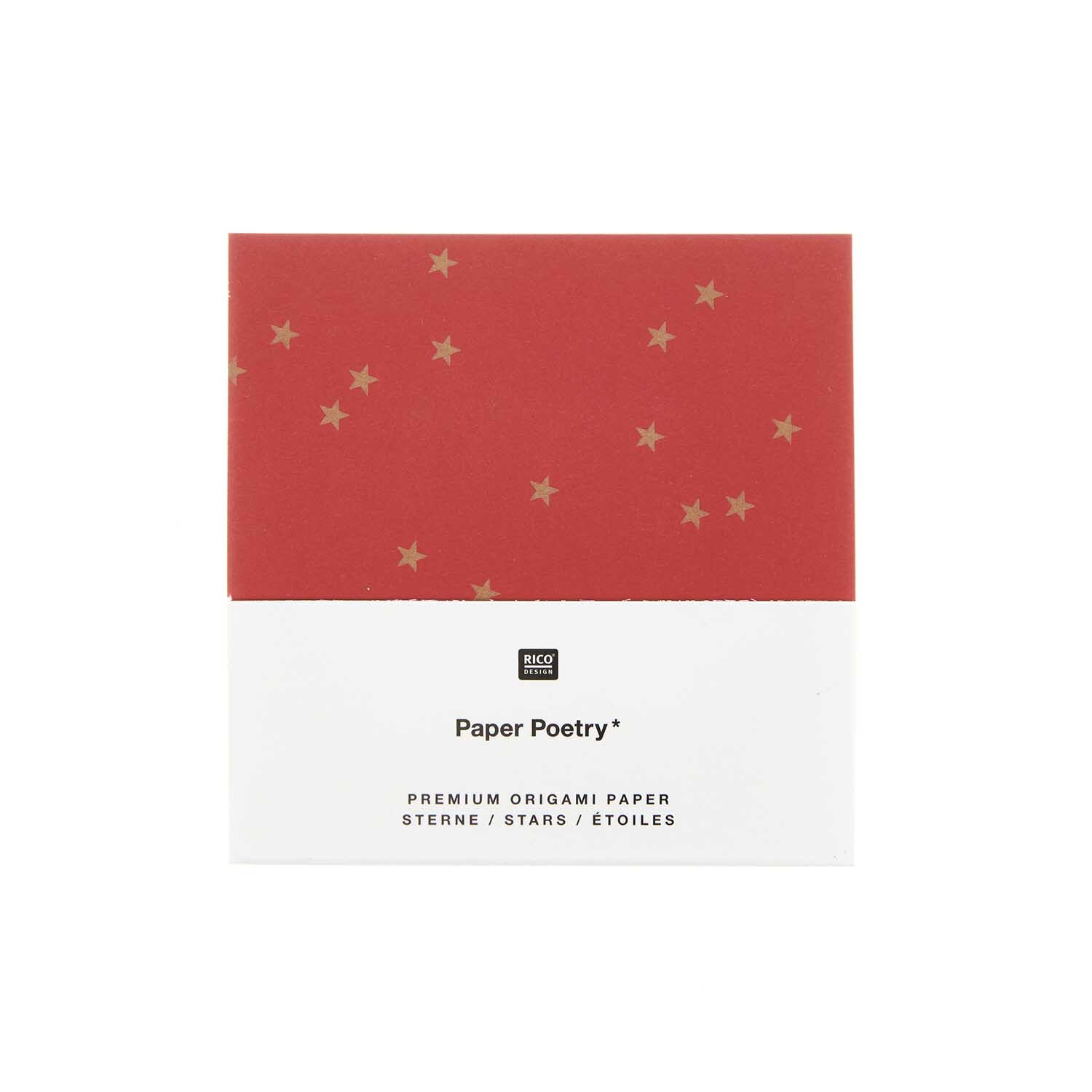 Paper Poetry Bascetta Origamipapiere Sterne Rot-Gold 32 Blatt von Rico Design