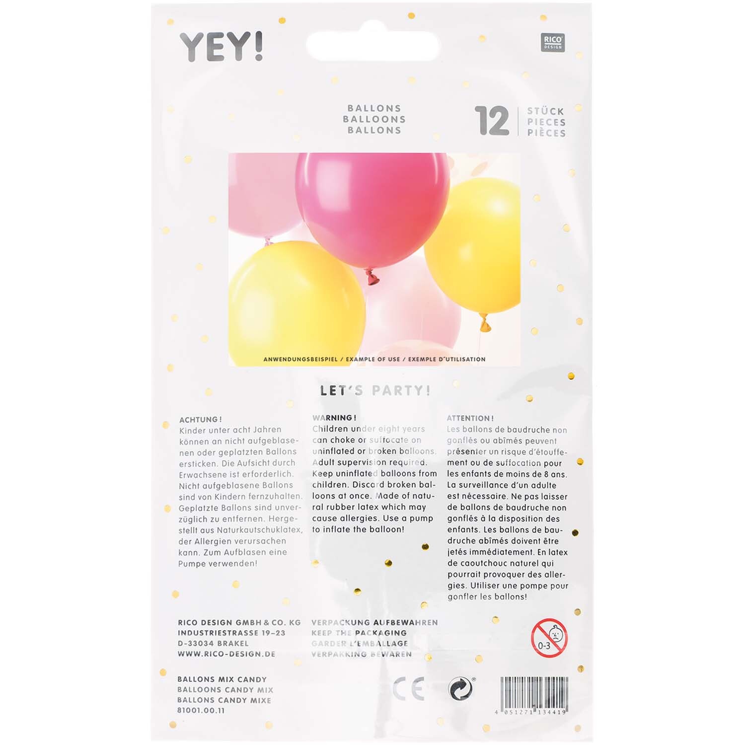Luftballon Mix Candy 30cm 12 Stück von Rico Design in Gelb und Rosa, ideal für Partys.