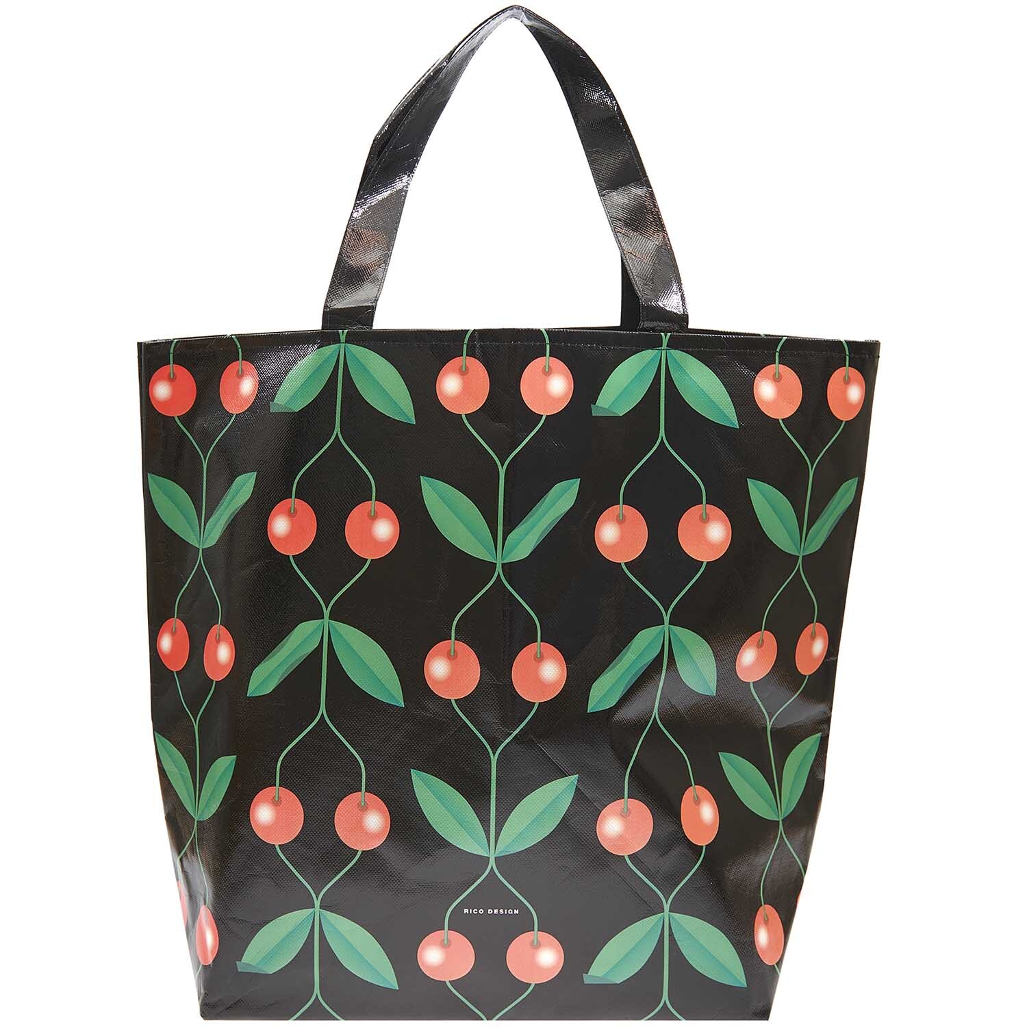 Paper Poetry Shopper Kirschen schwarz mit Kirschmuster von Rico Design, ideal für stilvolles Einkaufen.