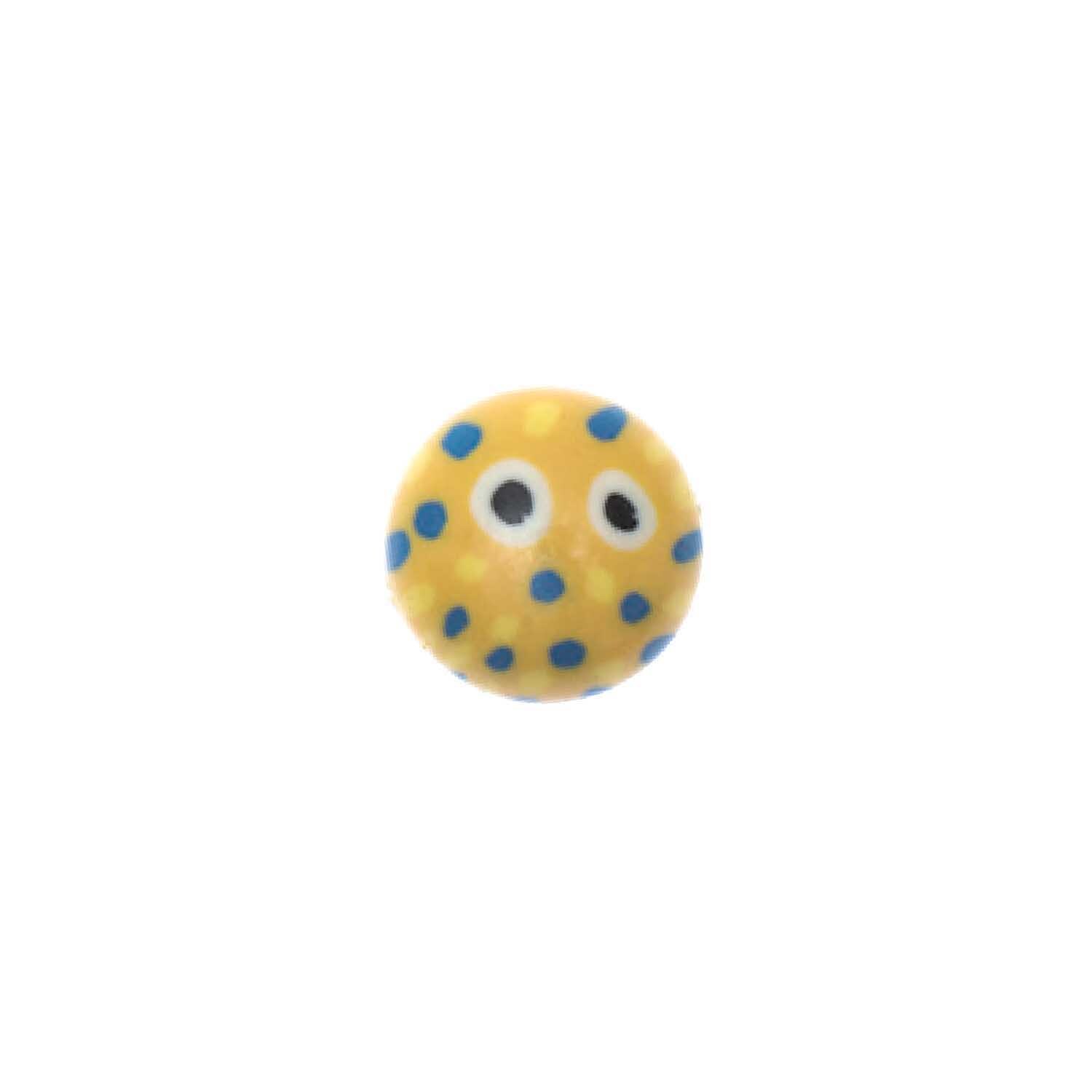 Glaskugel Punkte gelb-blau von Rico Design, 12x8mm, 10 Stück. Gelbe Kugel mit blauen Punkten.