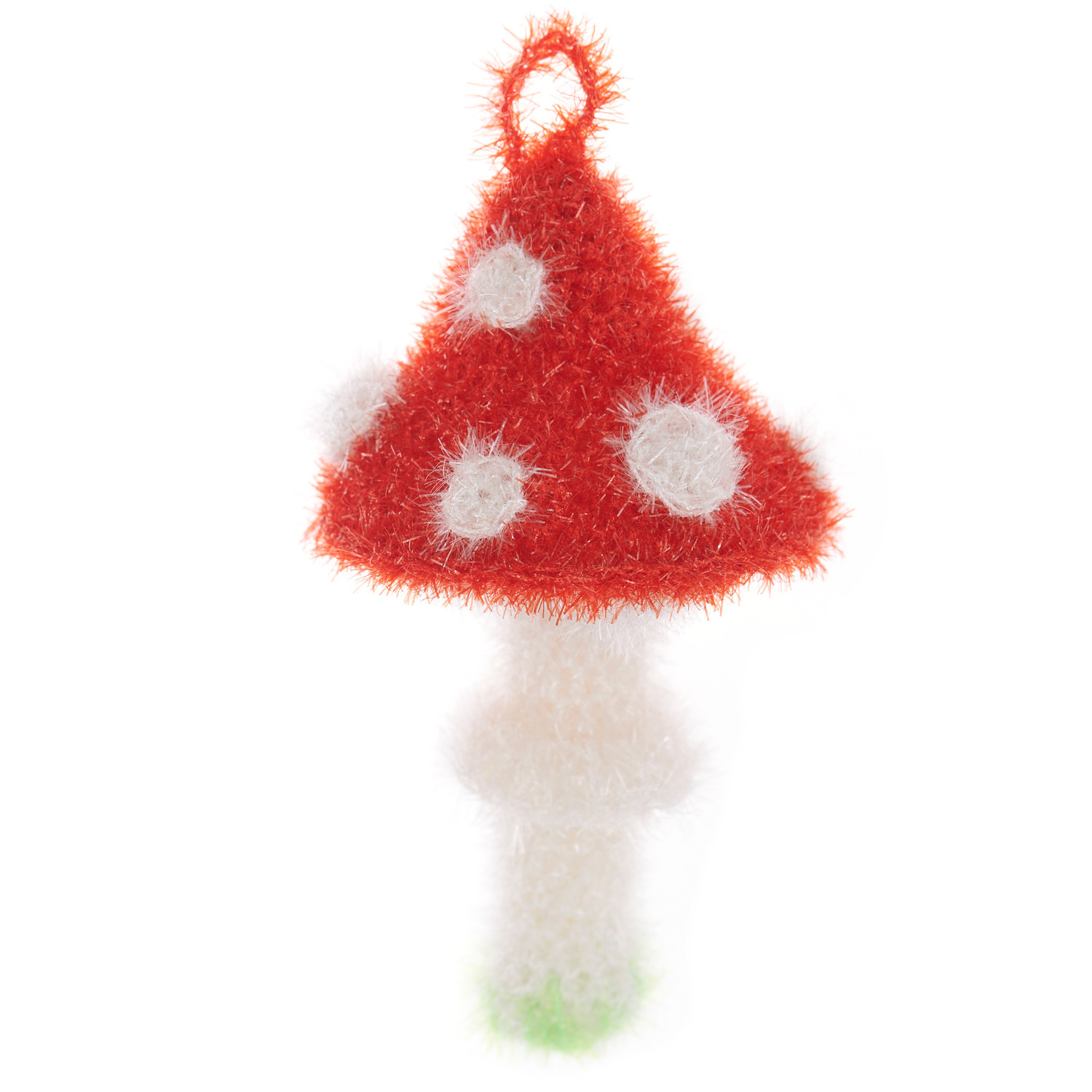 Häkelset Creative Bubble Shrooom: Ein roter, flauschiger Pilz mit weißen Punkten von Rico Design.