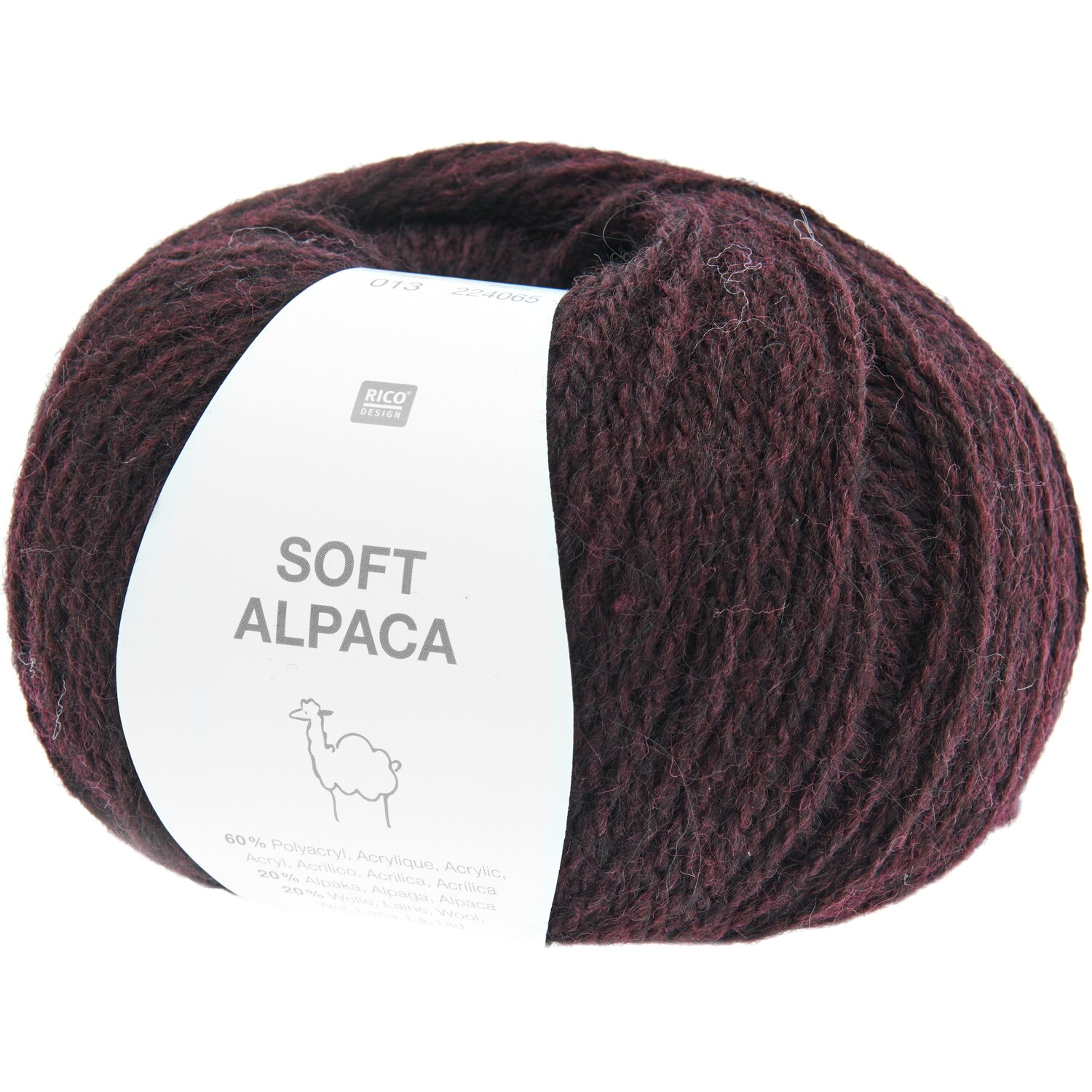 Soft Alpaca Wolle in Bordeaux von Rico Design, ideal für Häkel- und Strickprojekte.