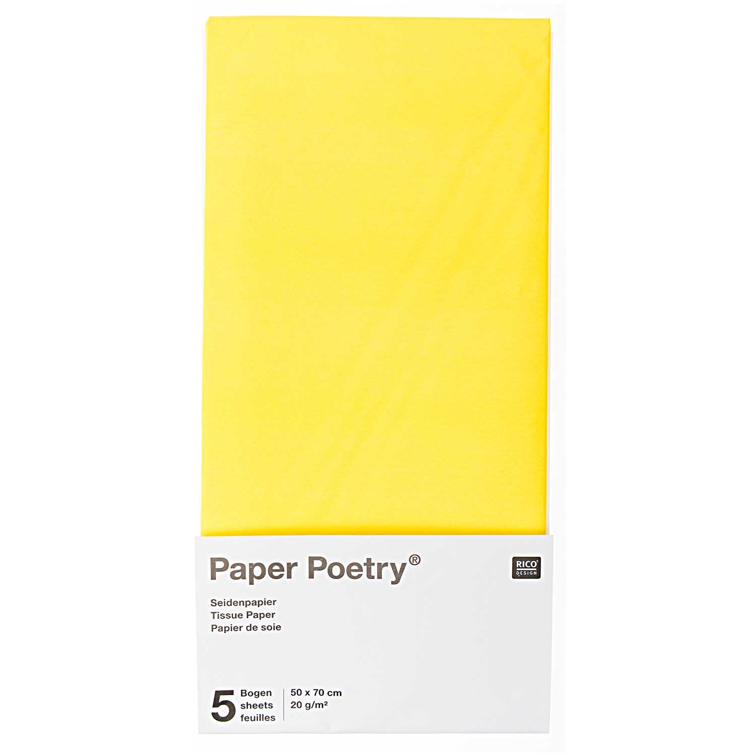 Seidenpapier 50x70cm 5 Bogen in leuchtendem Gelb von Rico Design, ideal für kreative Projekte.