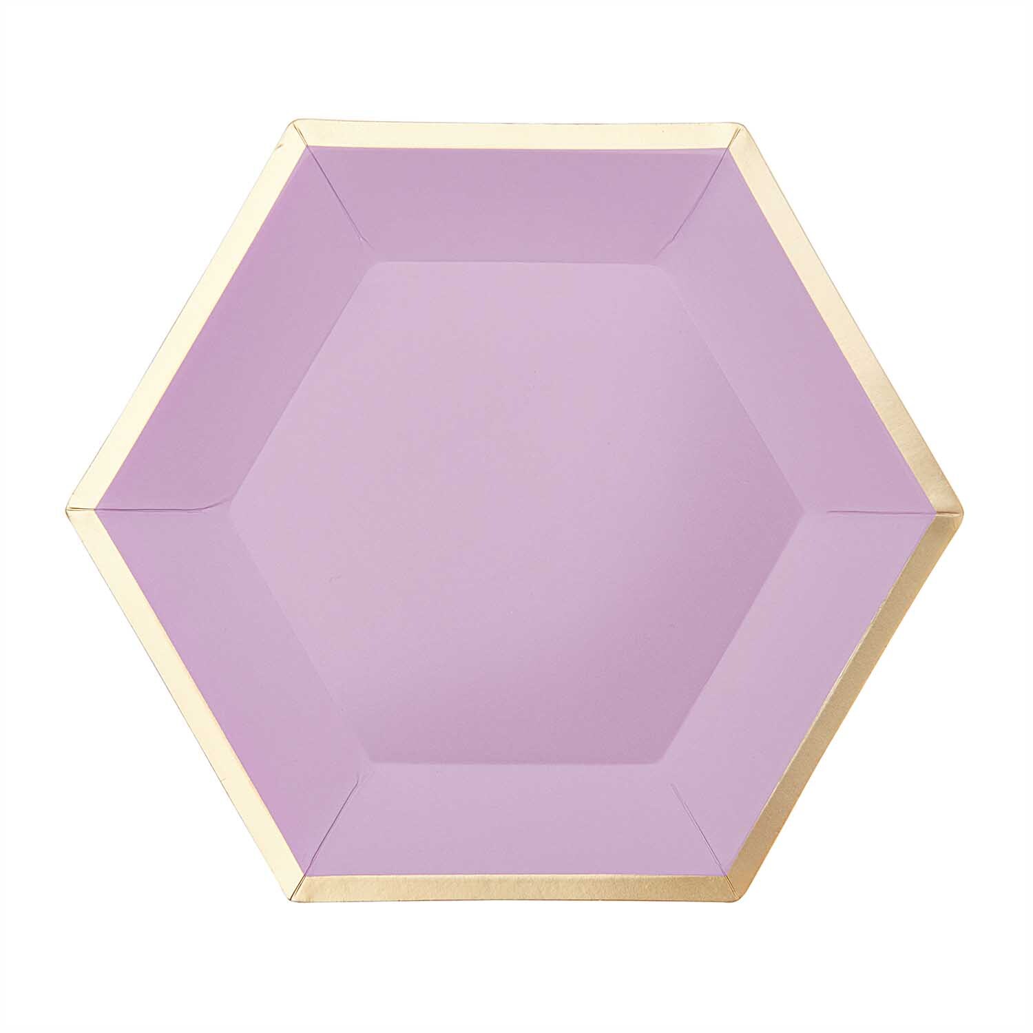Pappteller Sechseck von Rico Design in zartem Flieder mit goldenen Akzenten, ideal für Partys.