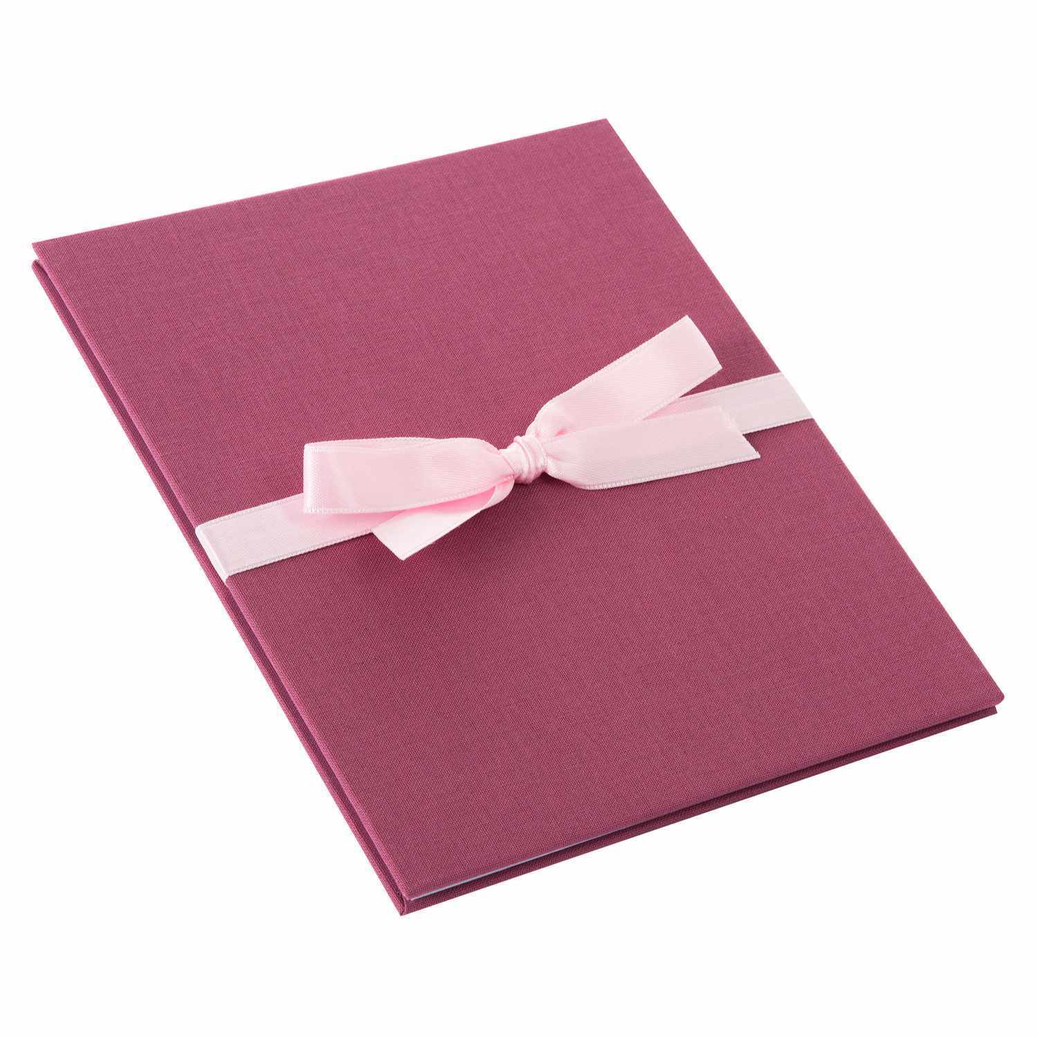 Leporello 15,5x19cm für 10 Fotos mit weißem Innenleben, fuchsiafarbenes Cover, verziert mit rosa Schleife, von goldbuch.