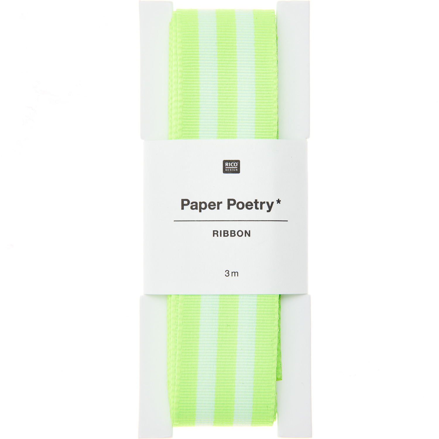 Paper Poetry Webband Duo Streifen Neon, 25mmx3m, zeigt grün-weiße Streifen von Rico Design.