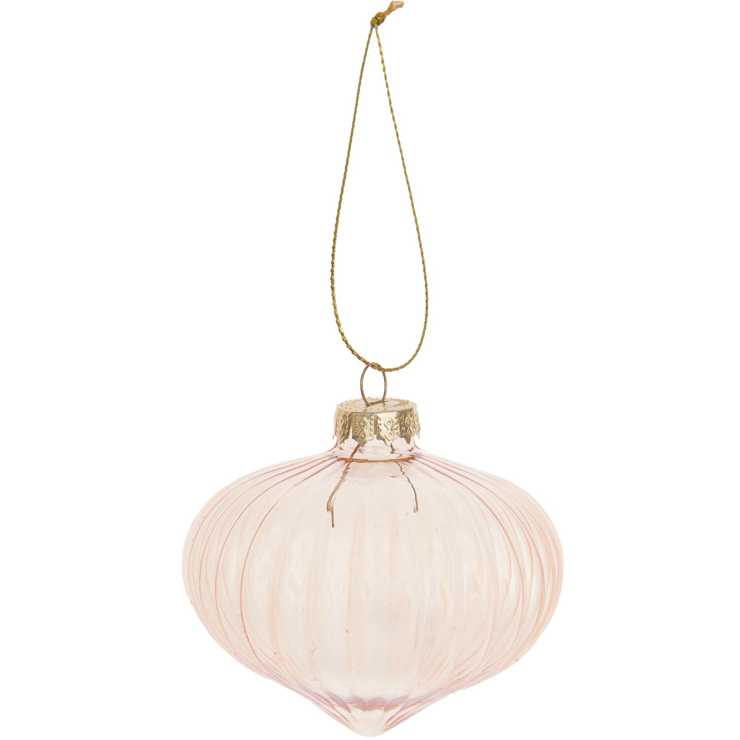 Glaskugel Baumschmuck Zwiebel transparent-gold 8cm, eleganter Weihnachtsschmuck von Rico Design mit feinem goldenen Aufhänger.