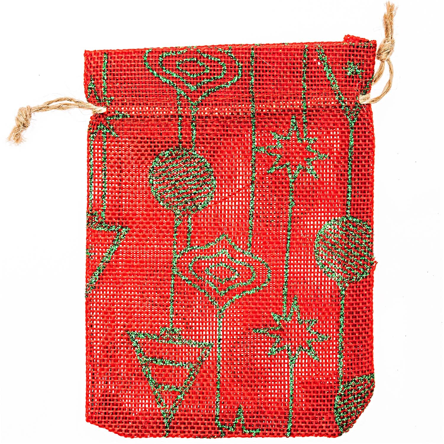 Beutel in Juteoptik X-Mas rot mit weihnachtlichen Mustern, ideal für Geschenke, von idee. Creativmarkt.