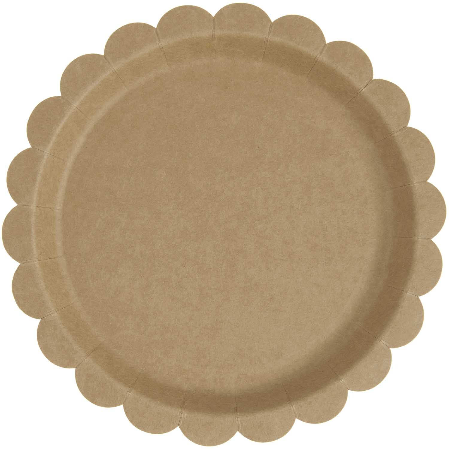 Pappteller mit Wellenrand aus Kraftpapier, 23cm, 8 Stück. Ideal für umweltfreundliche Partys.