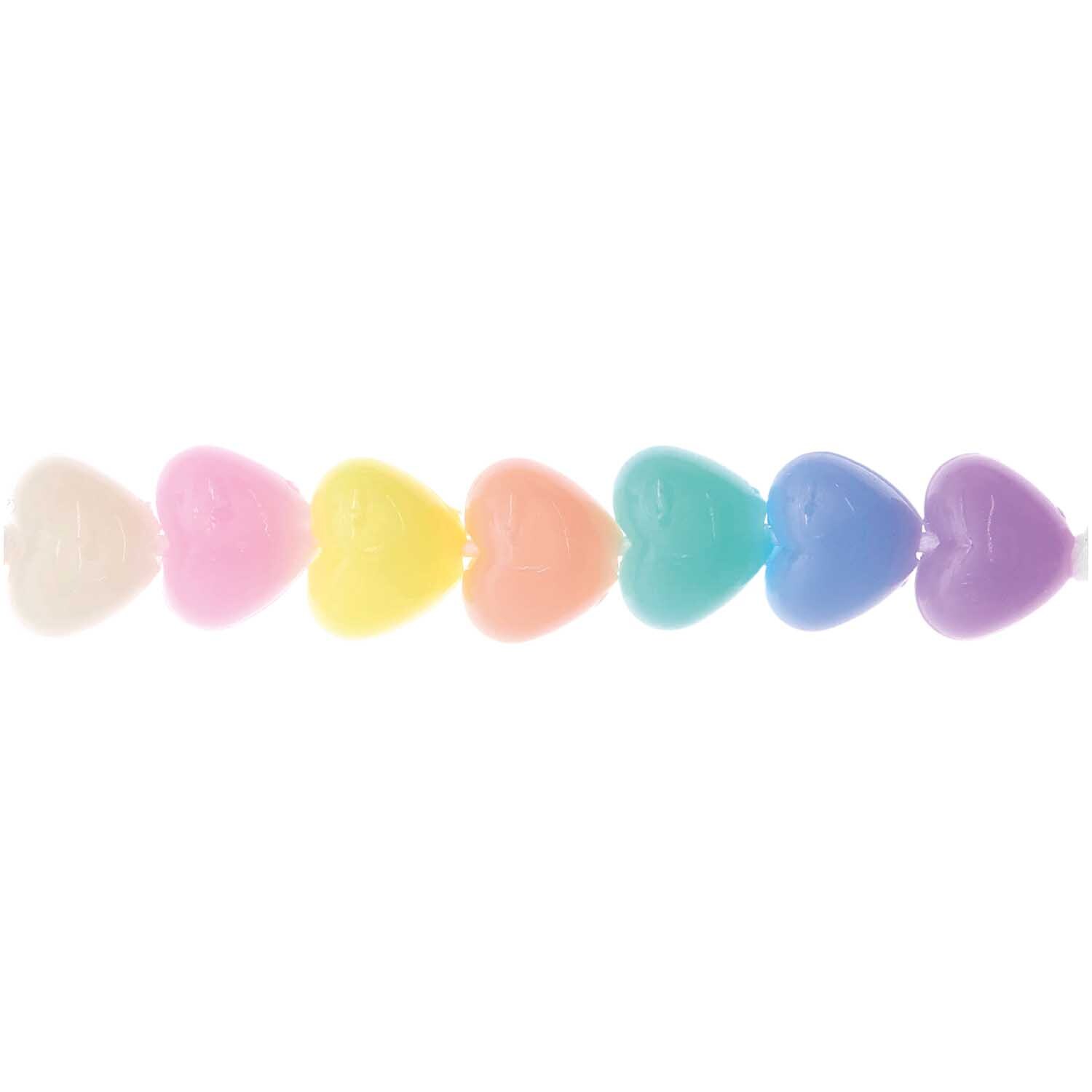 itoshii Herzperlen mini Pastell in Herzform, 8x9x5mm, 70 Stück, in sanften Pastelltönen aufgereiht.