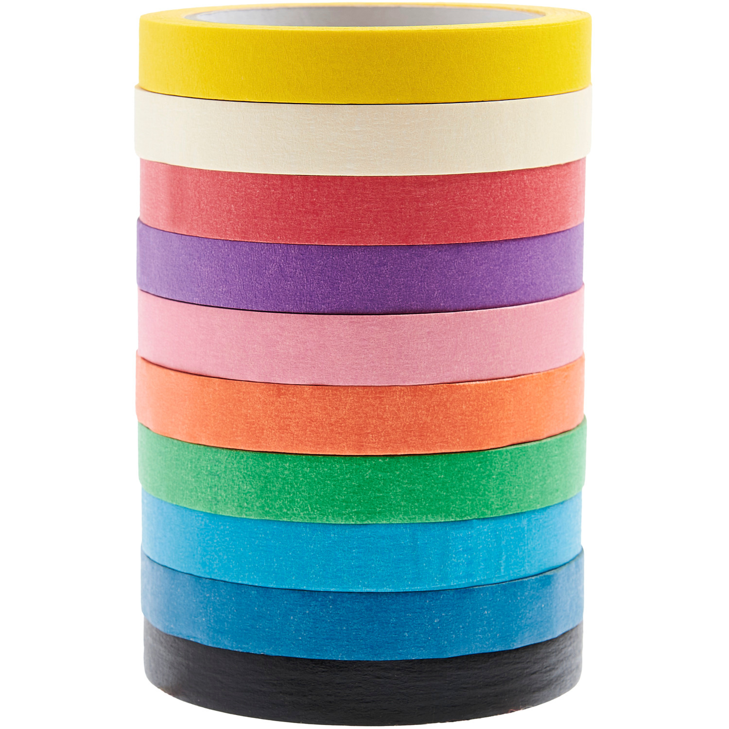 Tape Set Papier Rainbow 15mm 25m, 10 Stück in verschiedenen Farben, ideal für kreative Projekte.