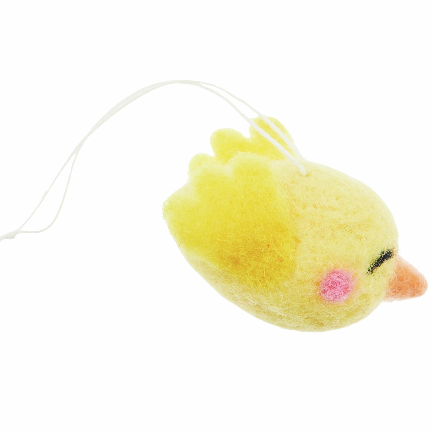 Aufhänger Filz-Vogel 3D: Gelber Filzvogel von Rico Design mit rosa Wangen und Schnur, 3x3x4,5cm.
