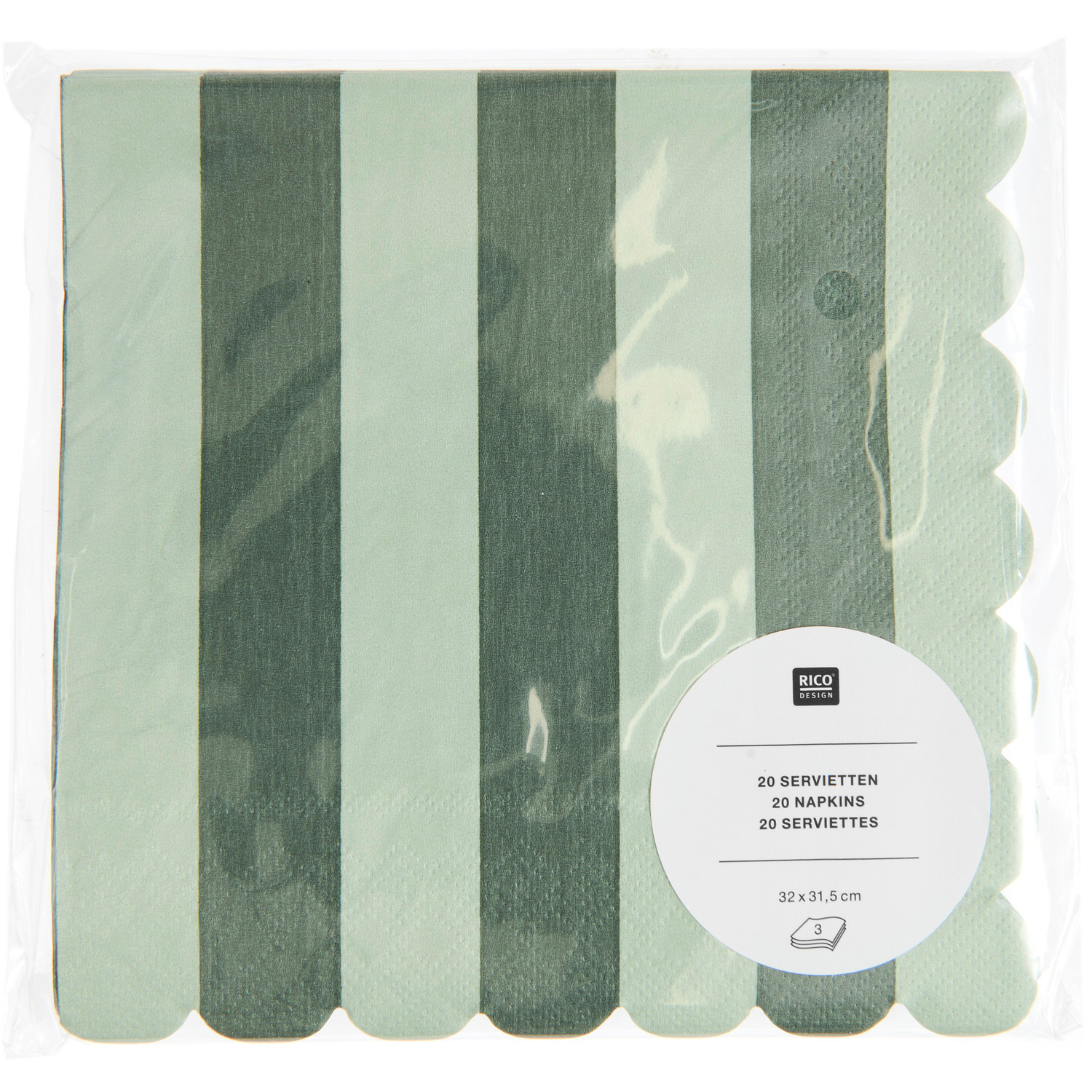 Servietten mit Streifen 32x31,5cm 20 Stück Farbe Grün von Rico Design
