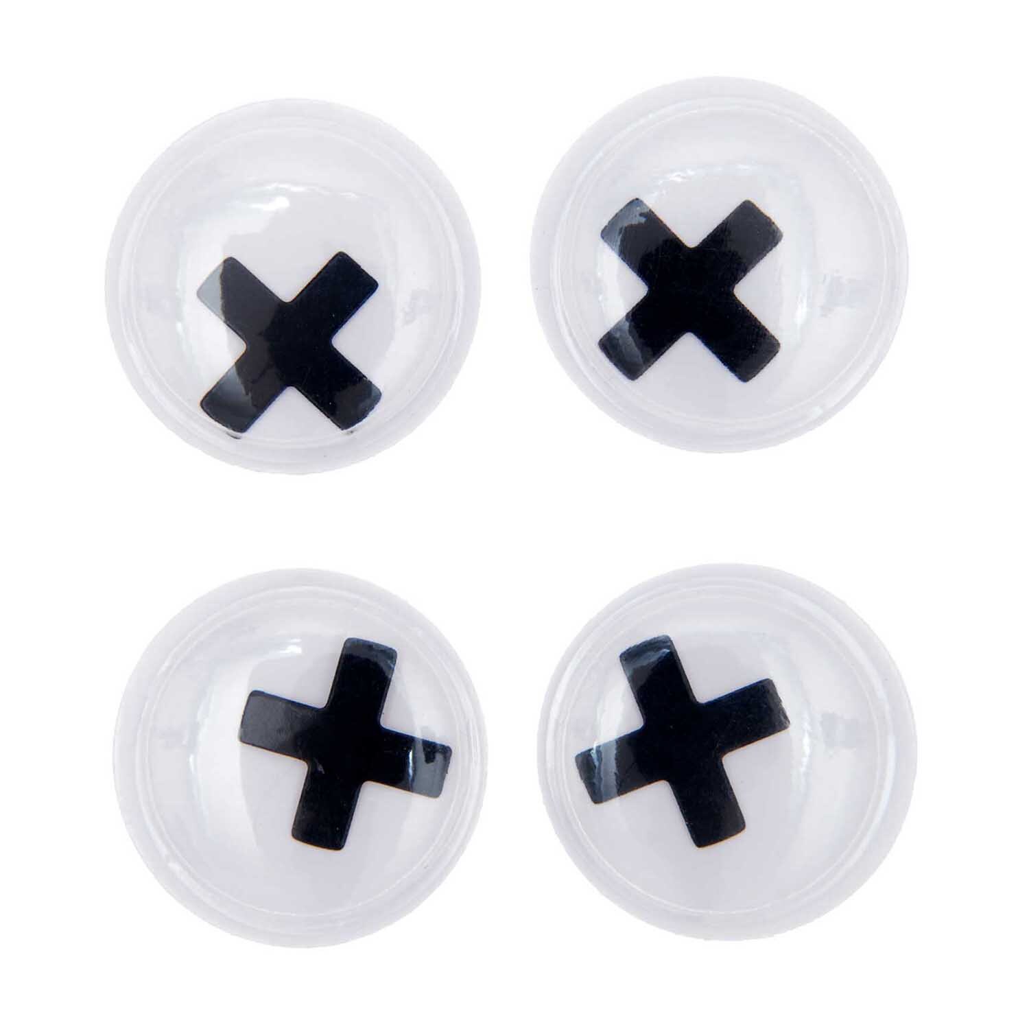 Wackelaugen Kreuze 35mm 4 Stück von Rico Design, schwarze Kreuze auf transparentem Hintergrund, ideal für Bastelprojekte.