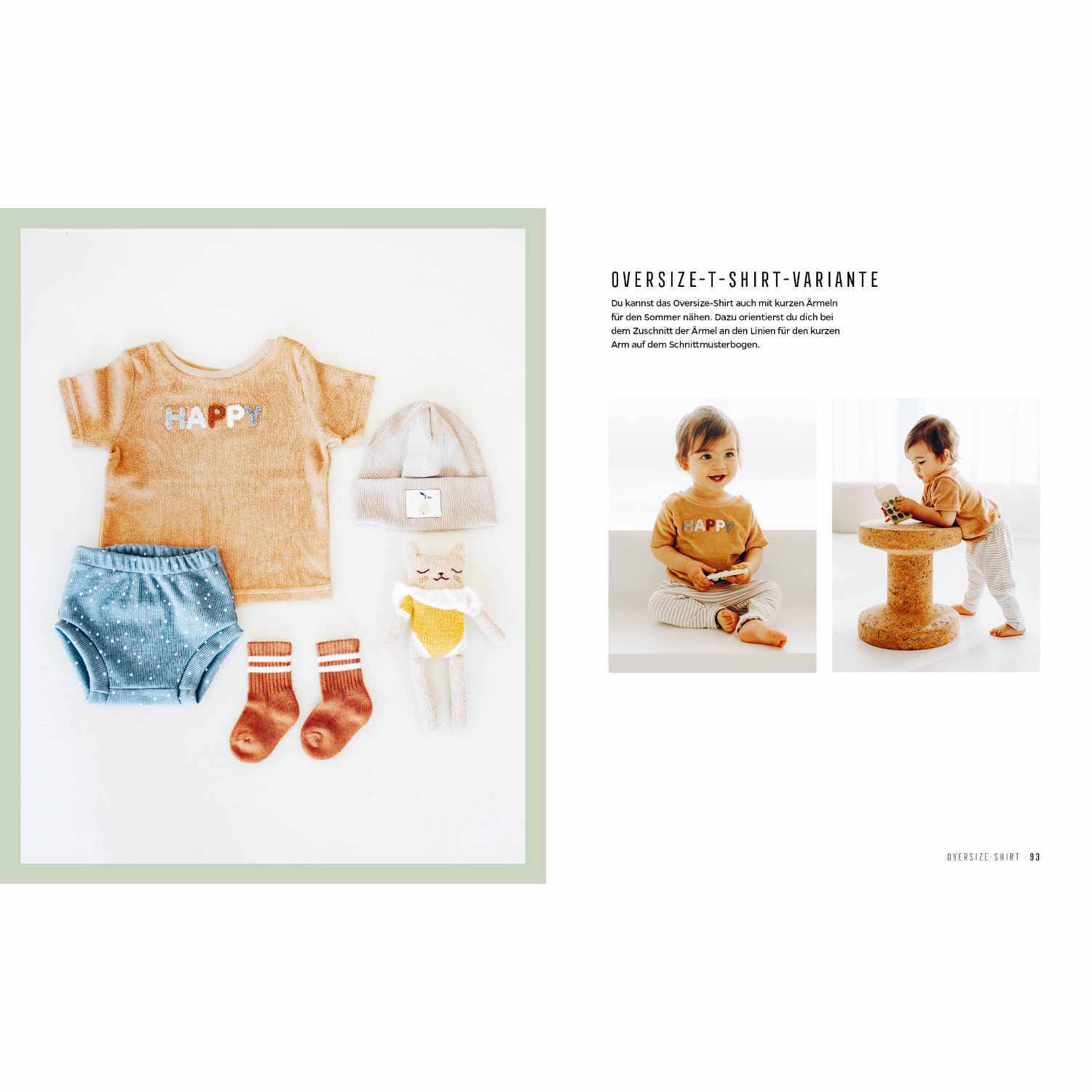 HEJLENKI - Nähen für Babys und Kleinkinder: Set aus T-Shirt, Mütze, Shorts und Socken in warmen Tönen, ideal für Kleinkinder.