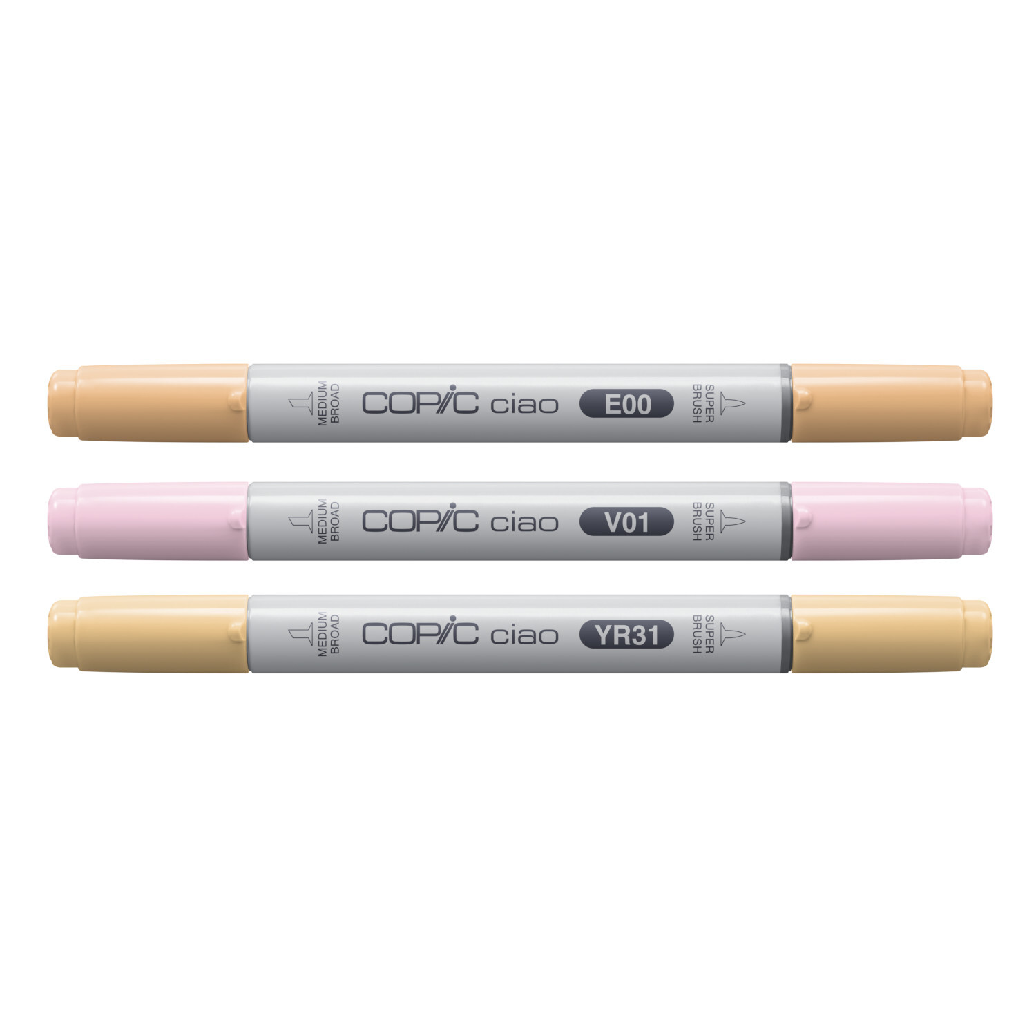 Marker Set Ciao Layer & Mix Sunset Palette 3 Stück: Drei Copic Marker in sanften Pastelltönen, ideal zum Schichten und Mischen.