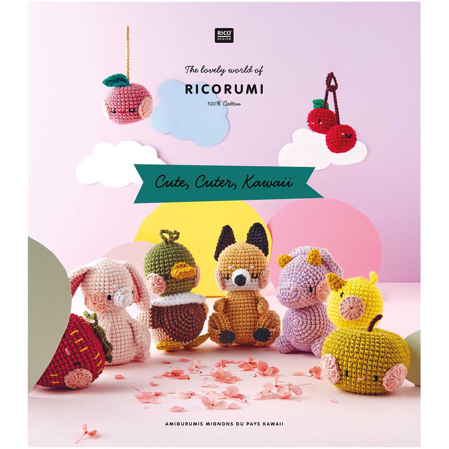 Ricorumi Cute, Cuter, Kawaii: Bunte Amigurumi-Tiere von Rico Design vor pastellfarbenem Hintergrund.