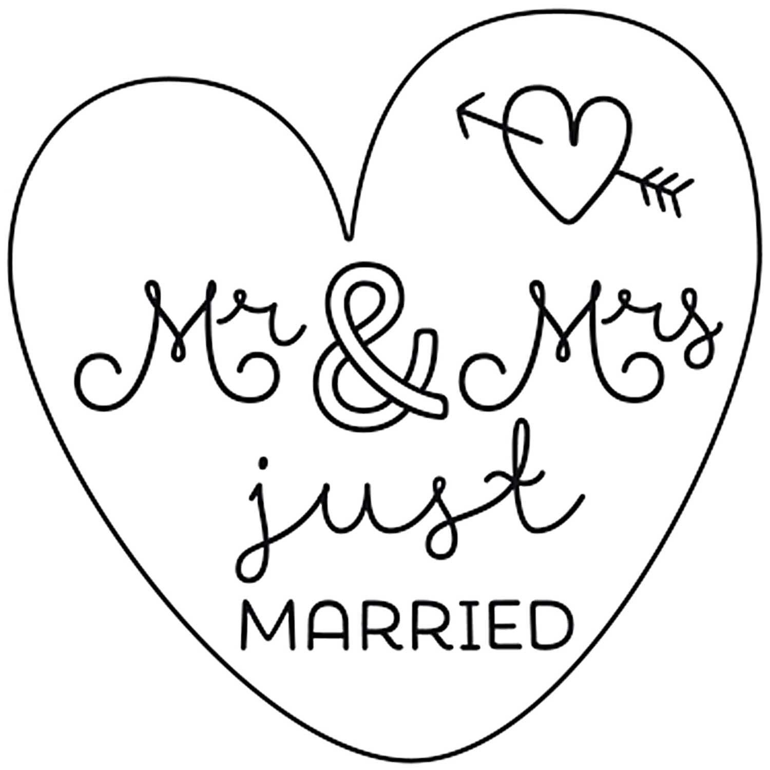 Stempel Mr.& Mrs. rund 3,5cm von Rico Design zeigt ein Herz mit Pfeil und Schriftzug "just married".