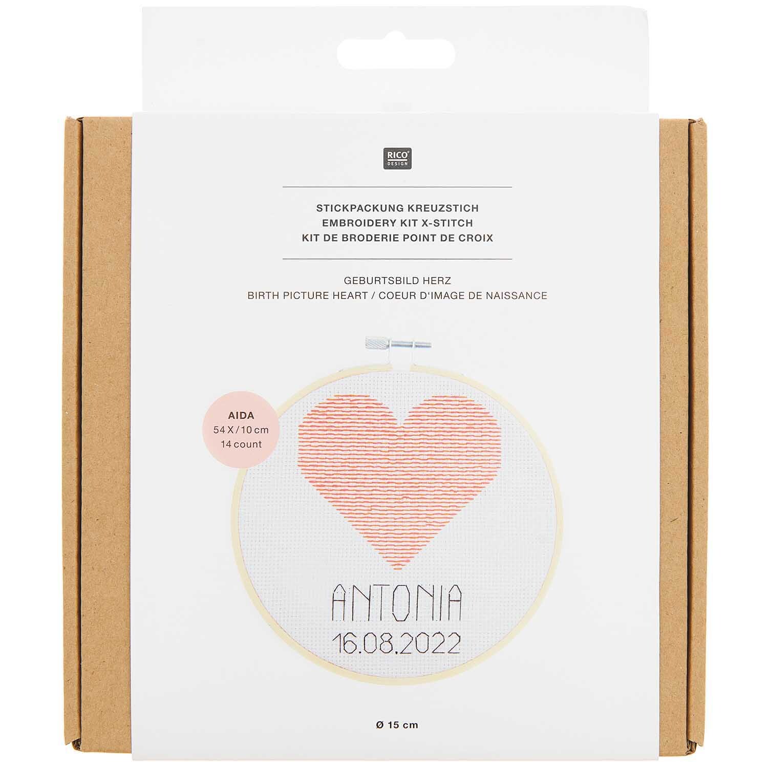 Stickpackung Geburtsbild Herz von Rico Design