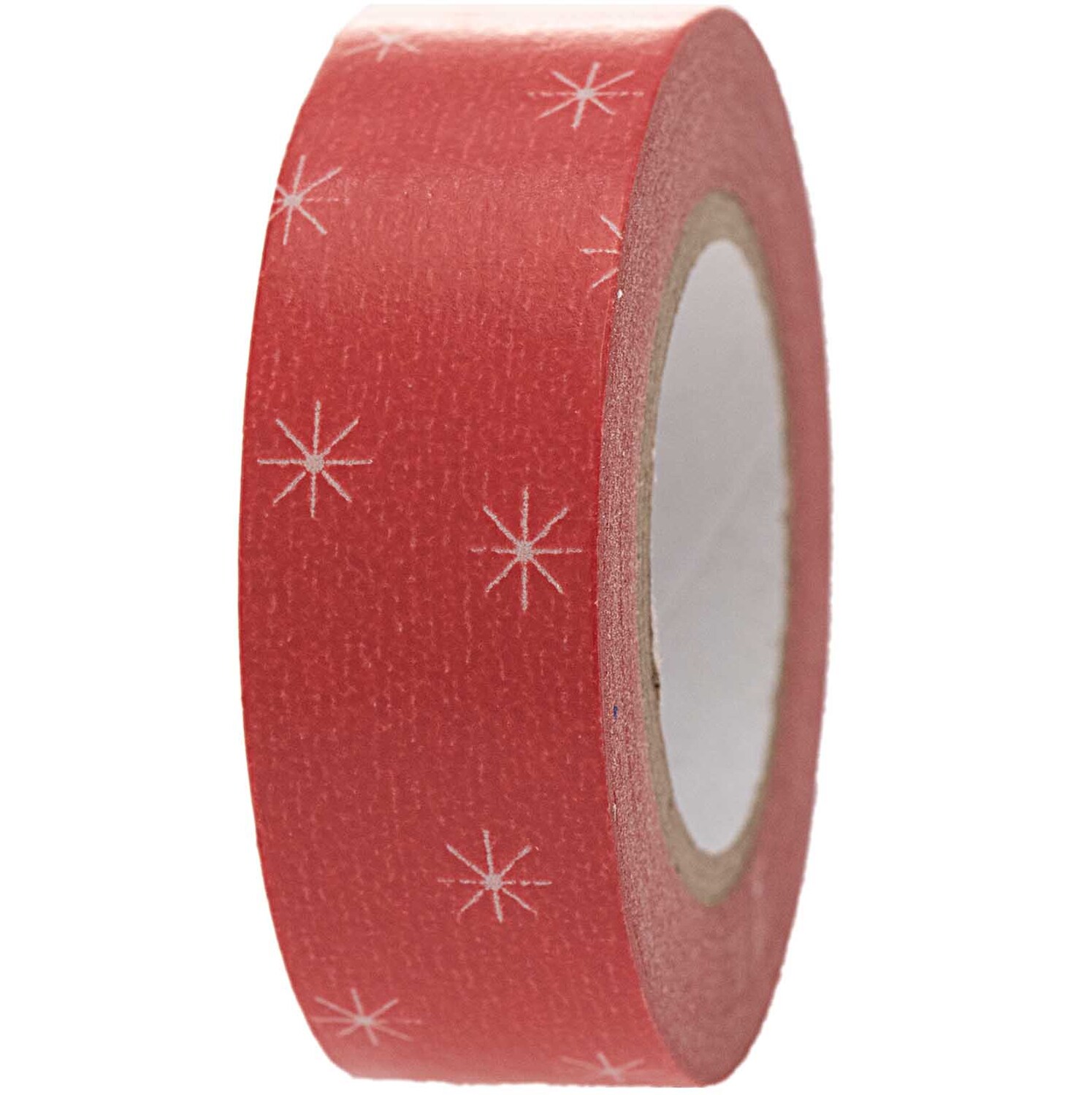 Paper Poetry Tape Schneeflocken rot von Rico Design, dekoratives Klebeband mit weißen Schneeflockenmotiven. Ideal für kreative Bastelprojekte.