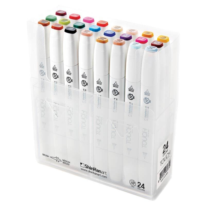 Twin Brush Marker: 24-teiliges Set in einer transparenten Box, ideal für kreative Projekte.