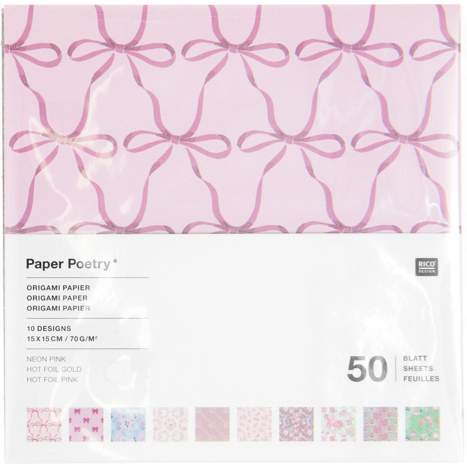 Paper Poetry Origami La Vie en Rose: Origami-Papier mit rosa Schleifenmuster, 15x15cm, 50 Blatt.