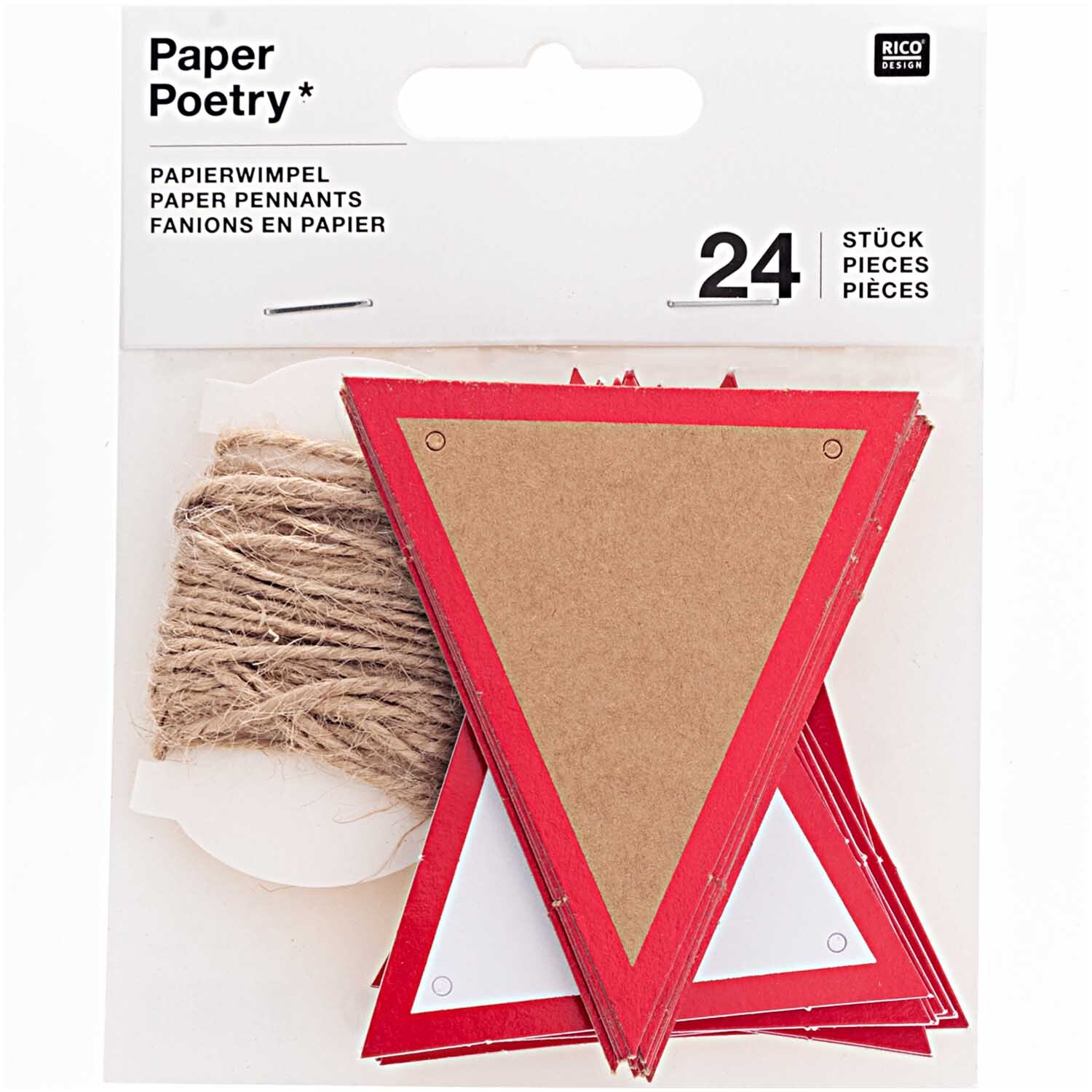Paper Poetry Papierwimpel mit Hot Foil 6,5x7,5cm 24 Stück Farbe Rot von Rico Design