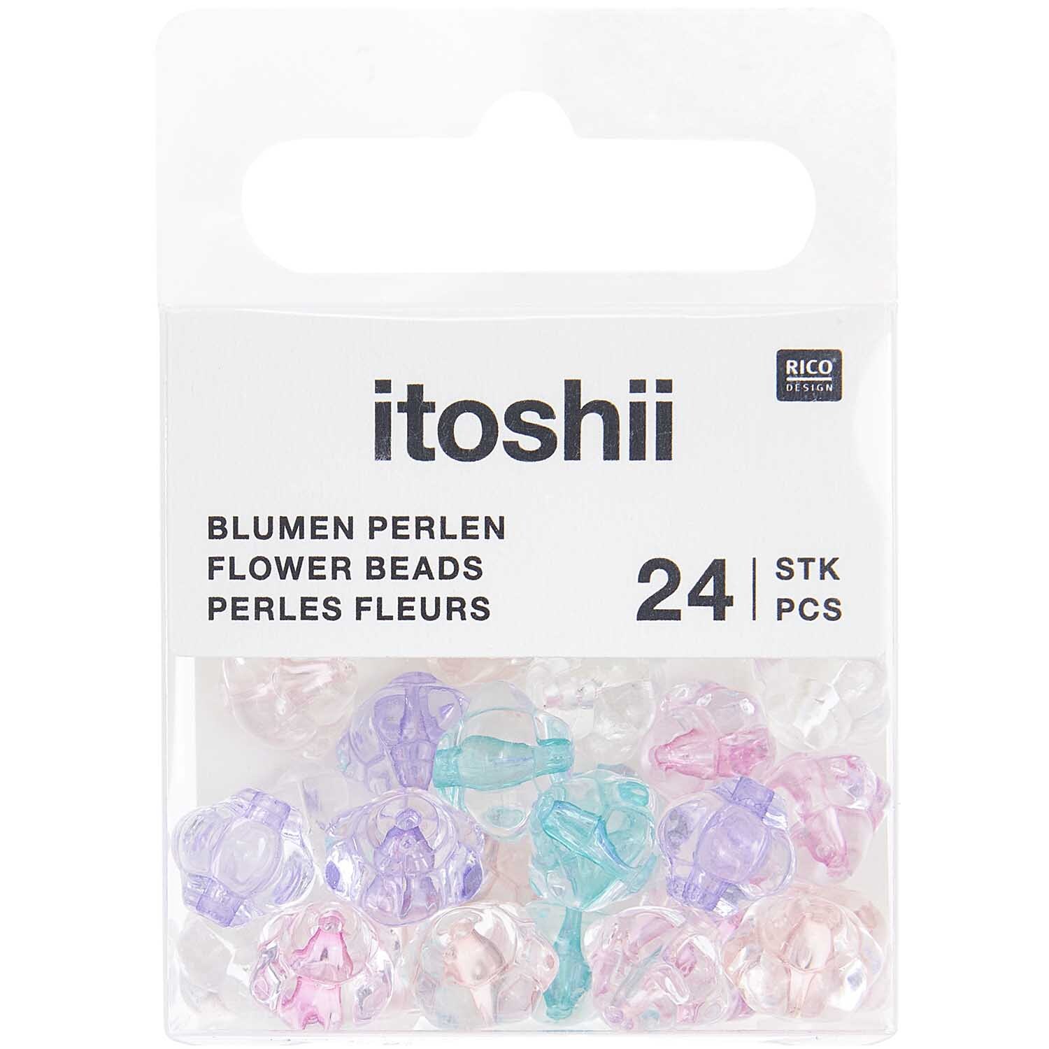itoshii Blumenperlen Rosa/Blau Mix  9x9x9mm 24 Stück von Rico Design