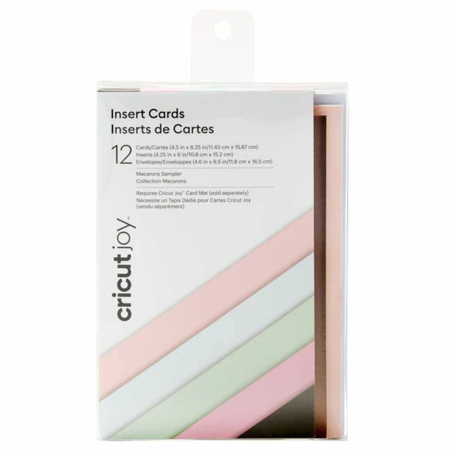Joy Insert Card Kartenset Macaroons mit 12 Karten in Pastellfarben, ideal für Cricut-Projekte.