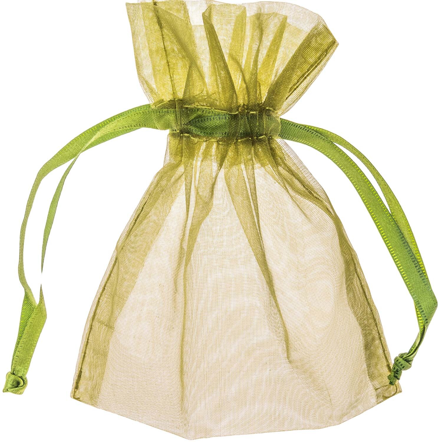 Beutel Organza 12,5x10cm 4 Stück: Olivgrüner Organza-Beutel mit Zugband, ideal für Geschenke.
