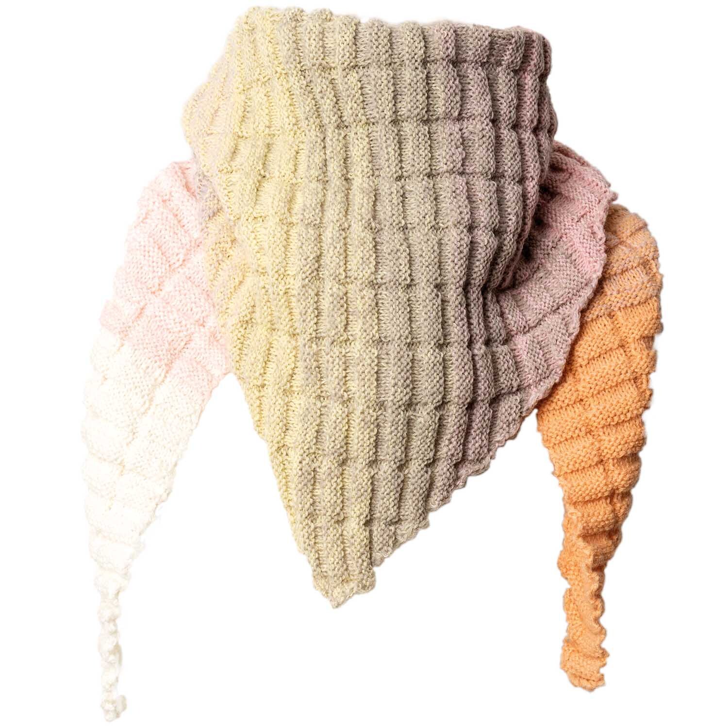 Creative Wool Dégradé Super6: Ein gestricktes Tuch in sanften Pastelltönen, ideal für modische Akzente.