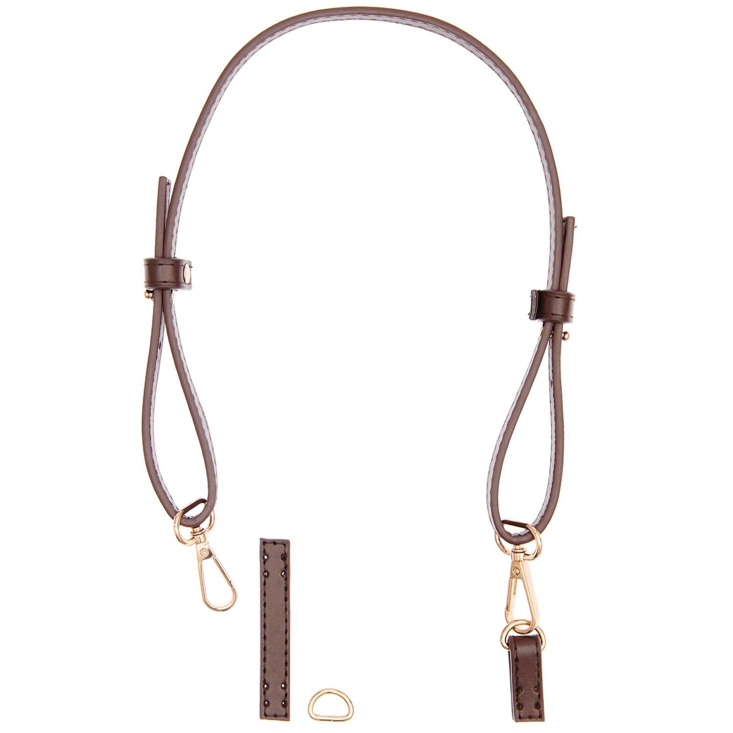 Kunstleder Schulterriemen in Dunkelbraun mit goldenen Details, 7-teilig, von Rico Design. Ideal für Taschen.