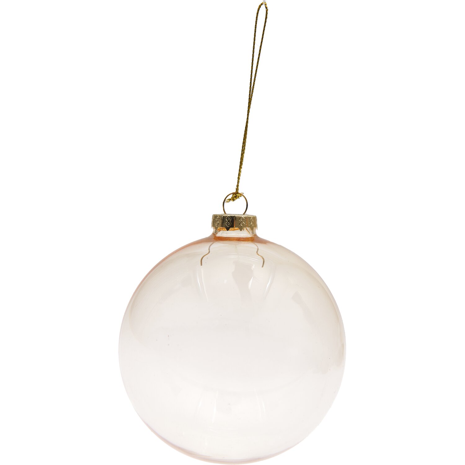 Glaskugel Baumschmuck transparent-gold 10cm, eleganter Weihnachtsschmuck mit goldener Aufhängung.