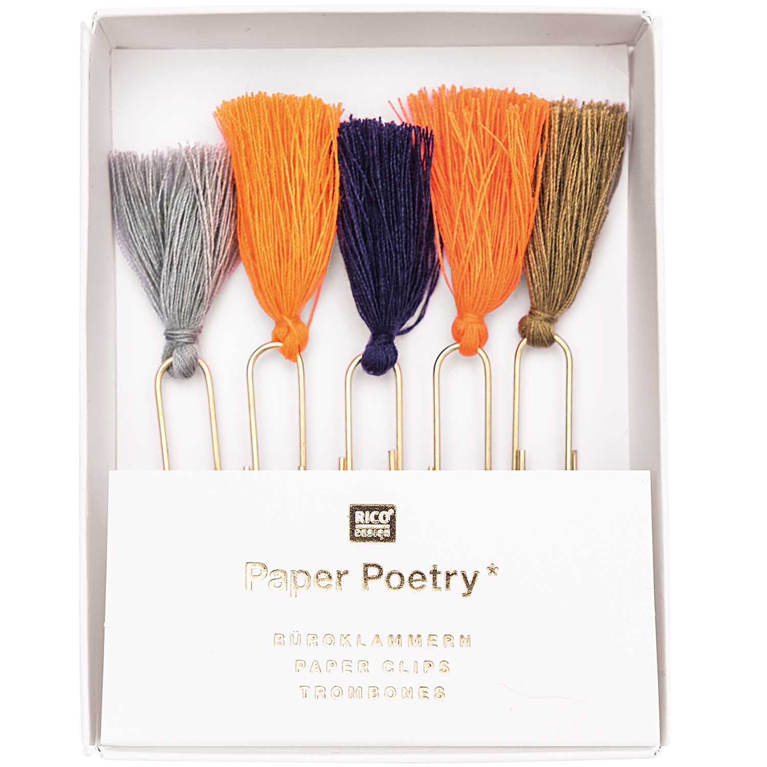 Paper Poetry Büroklammern mit Quasten 5cm 5 Stück Farbe Blau von Rico Design