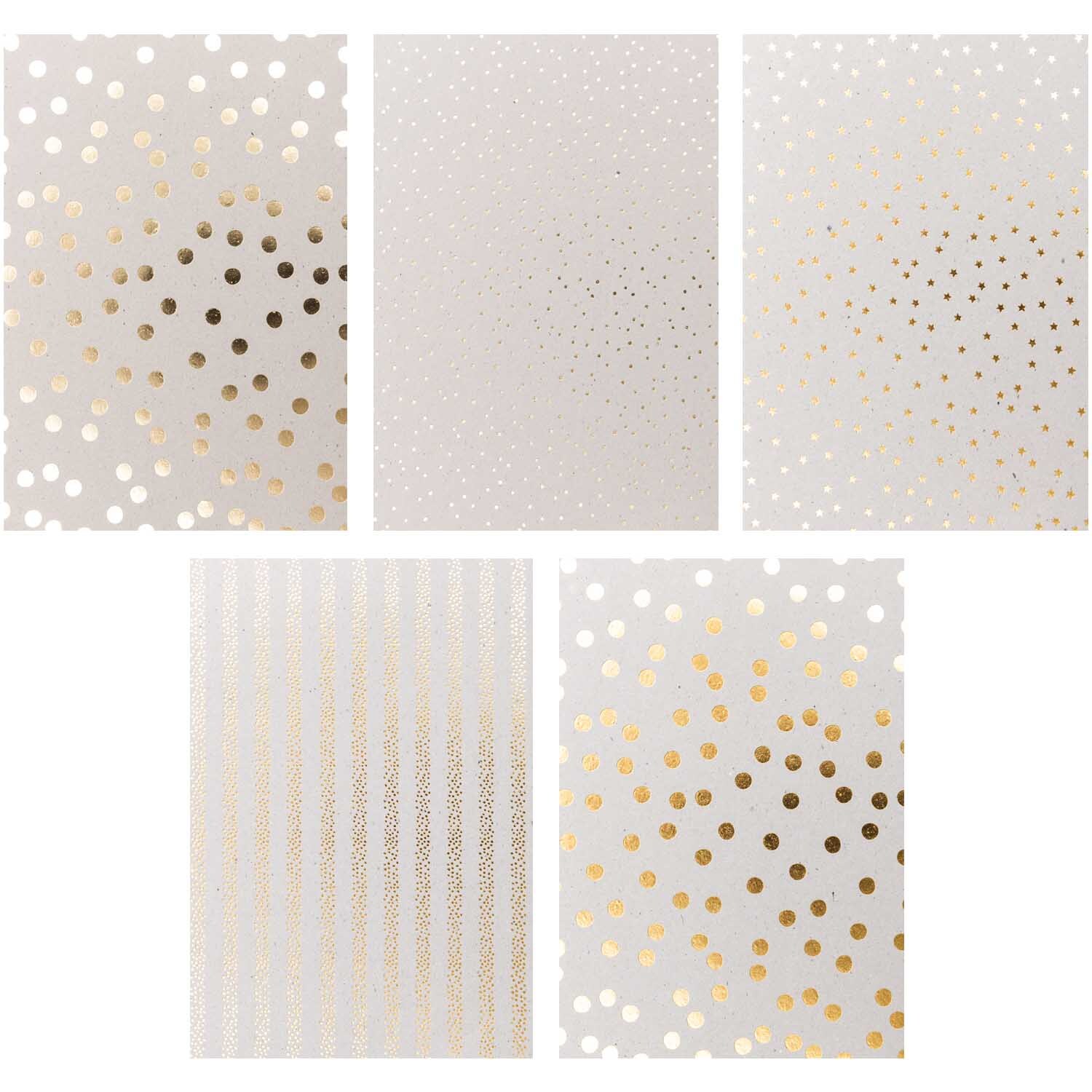 Paper Poetry Graukarton Block mit Hot Foil, 20 Blatt, 250g/m², zeigt elegante Muster in Goldfolie. Ideal für kreative Projekte.