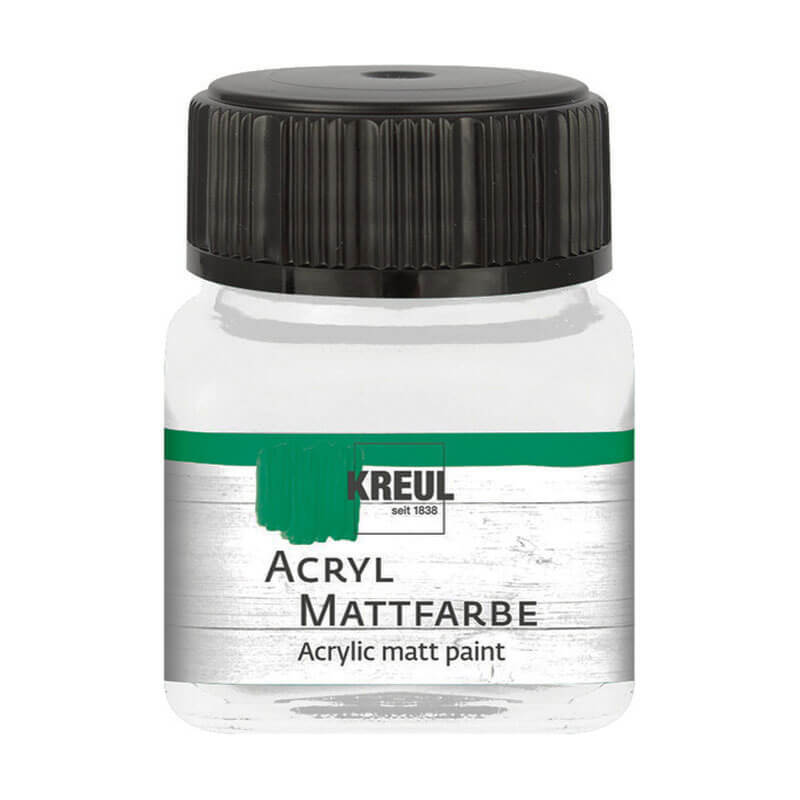 Acryl Mattfarbe 20ml von KREUL in Weiß, präsentiert in einem transparenten Behälter mit schwarzem Deckel.