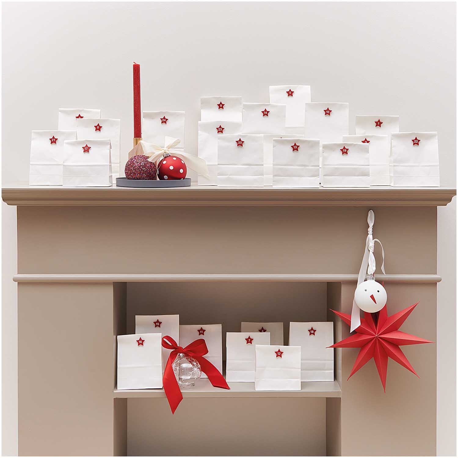 Holzsticker Adventskalender Sterne 1-24 Farbe rot von Rico Design