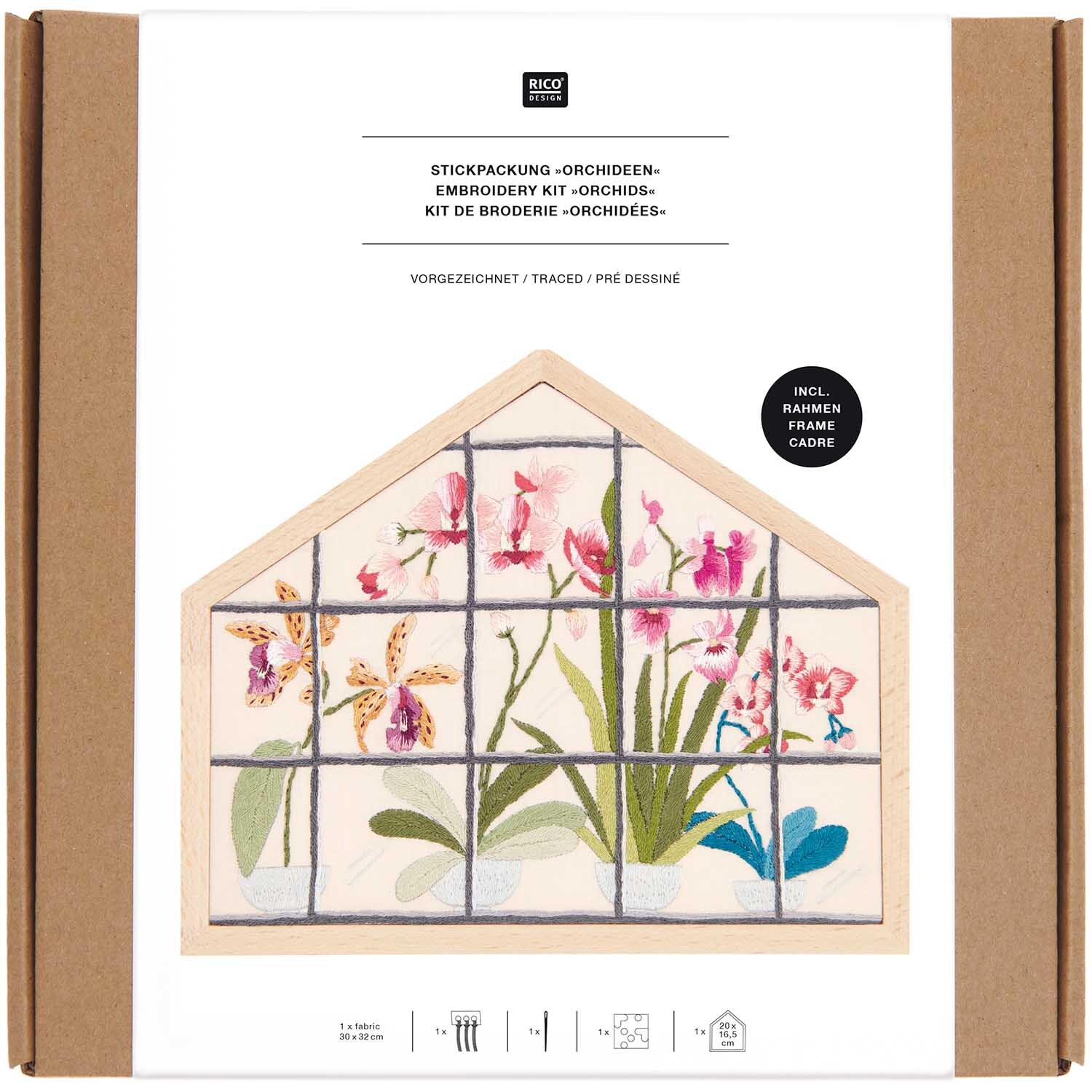 Stickpackung Orchideen klein vorgezeichnet 20x16,5cm von Rico Design