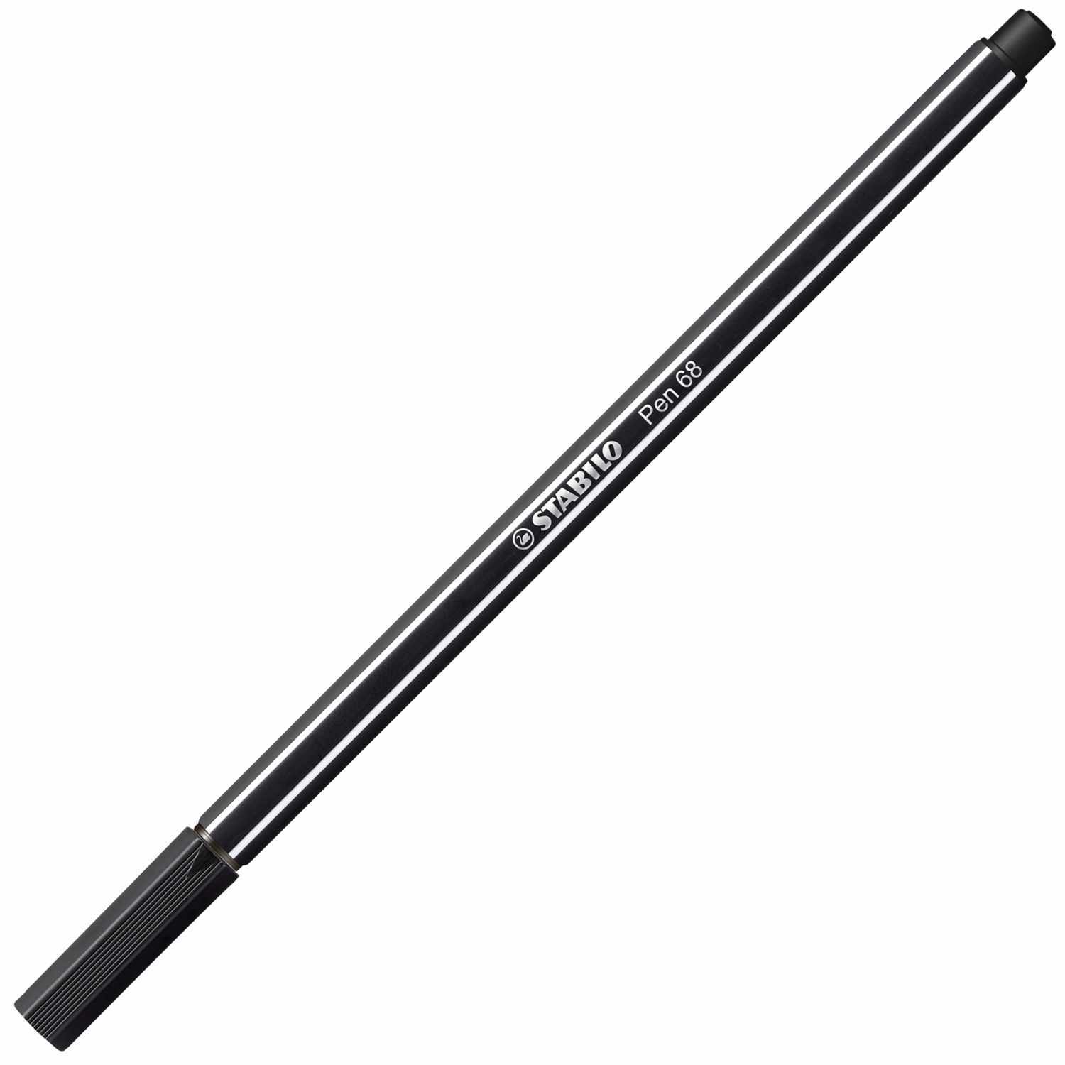 Pen 68 von STABILO in Schwarz, abgebildet auf weißem Hintergrund. Ideal für präzises Zeichnen und Schreiben.
