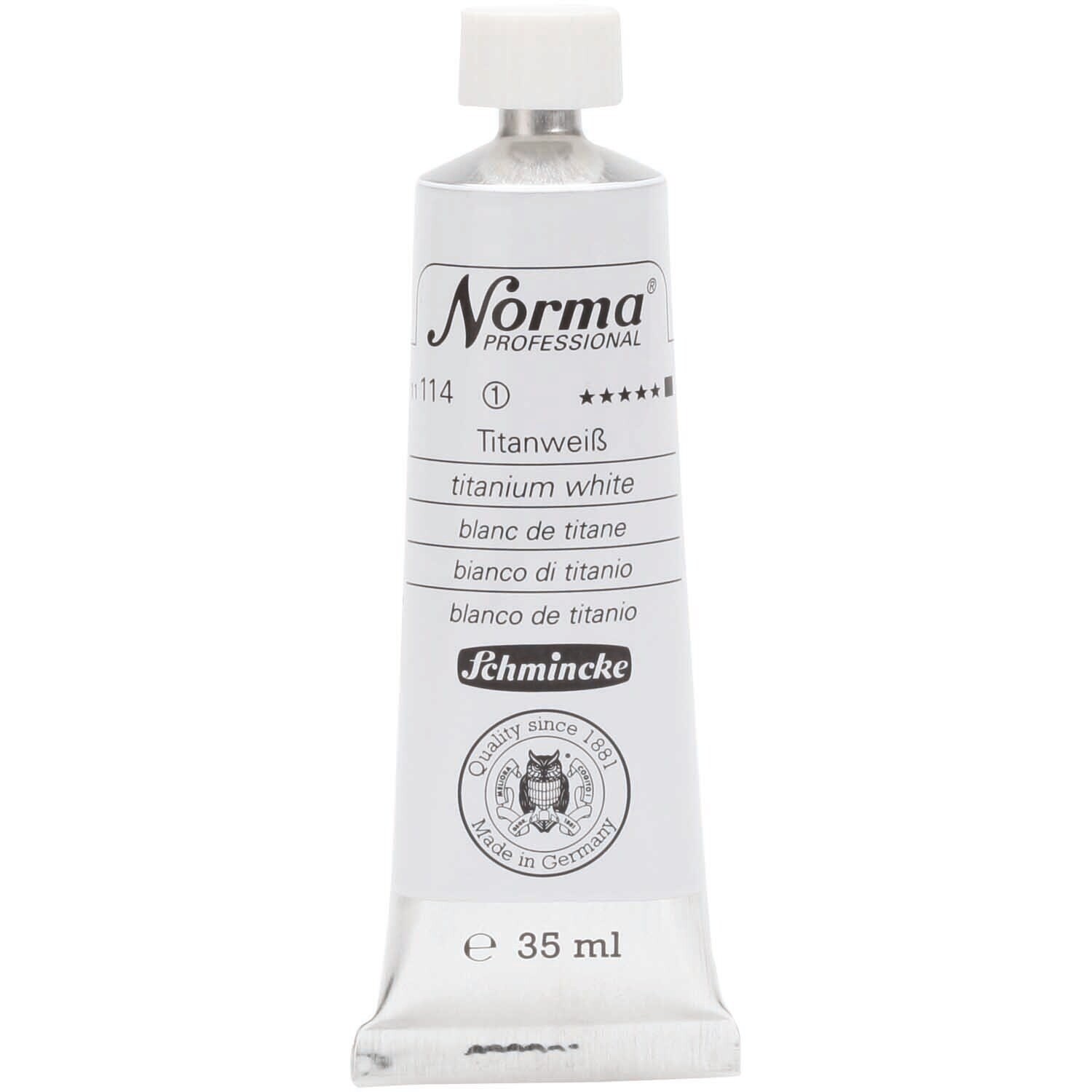 Norma 35ml Ölfarbe in einer Tube, Titanweiß von Schmincke, ideal für professionelle Künstler.