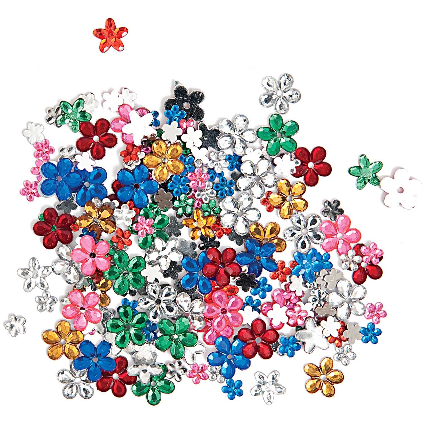 Strass Mix Blumen mehrfarbig ca. 200 Stück von Rico Design. Bunte Blumen aus Strasssteinen in verschiedenen Farben auf weißem Hintergrund.