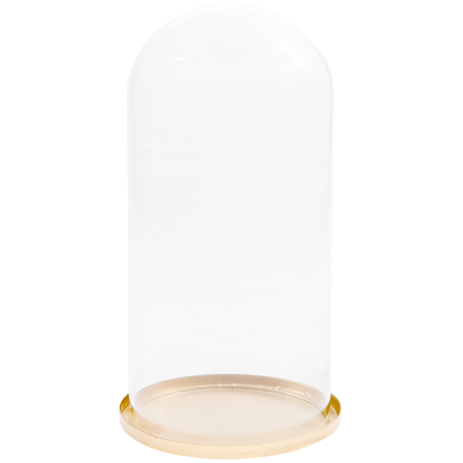 Glashaube mit Metallsockel, ideal für Dekorationen. Transparentes Glas auf einem goldenen Sockel. Maße: Ø11x20,5 cm. Perfekt für stilvolle Präsentationen.
