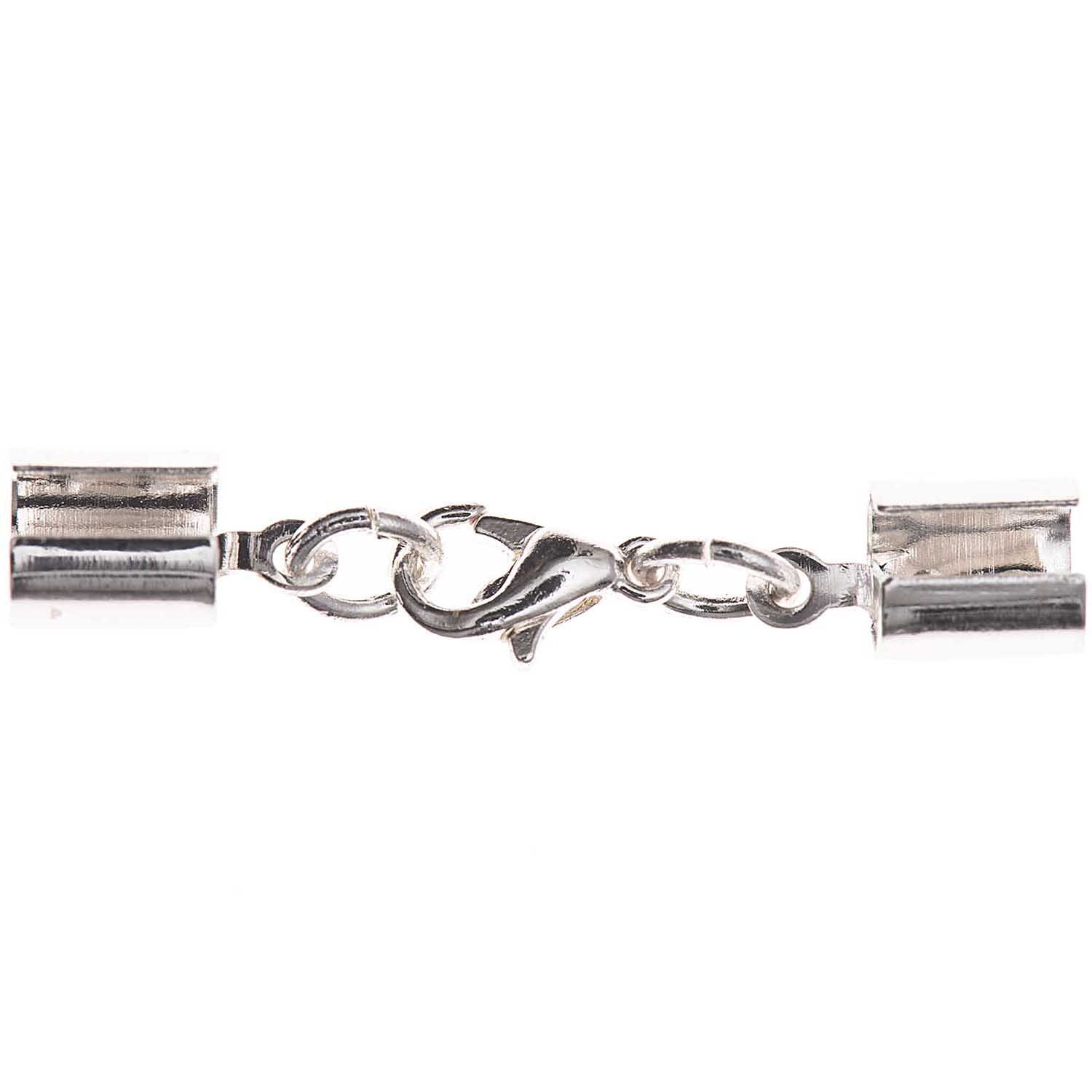 Lederbandverschluss mit silbernem Karabiner von Rico Design, ideal für Schmuckherstellung.