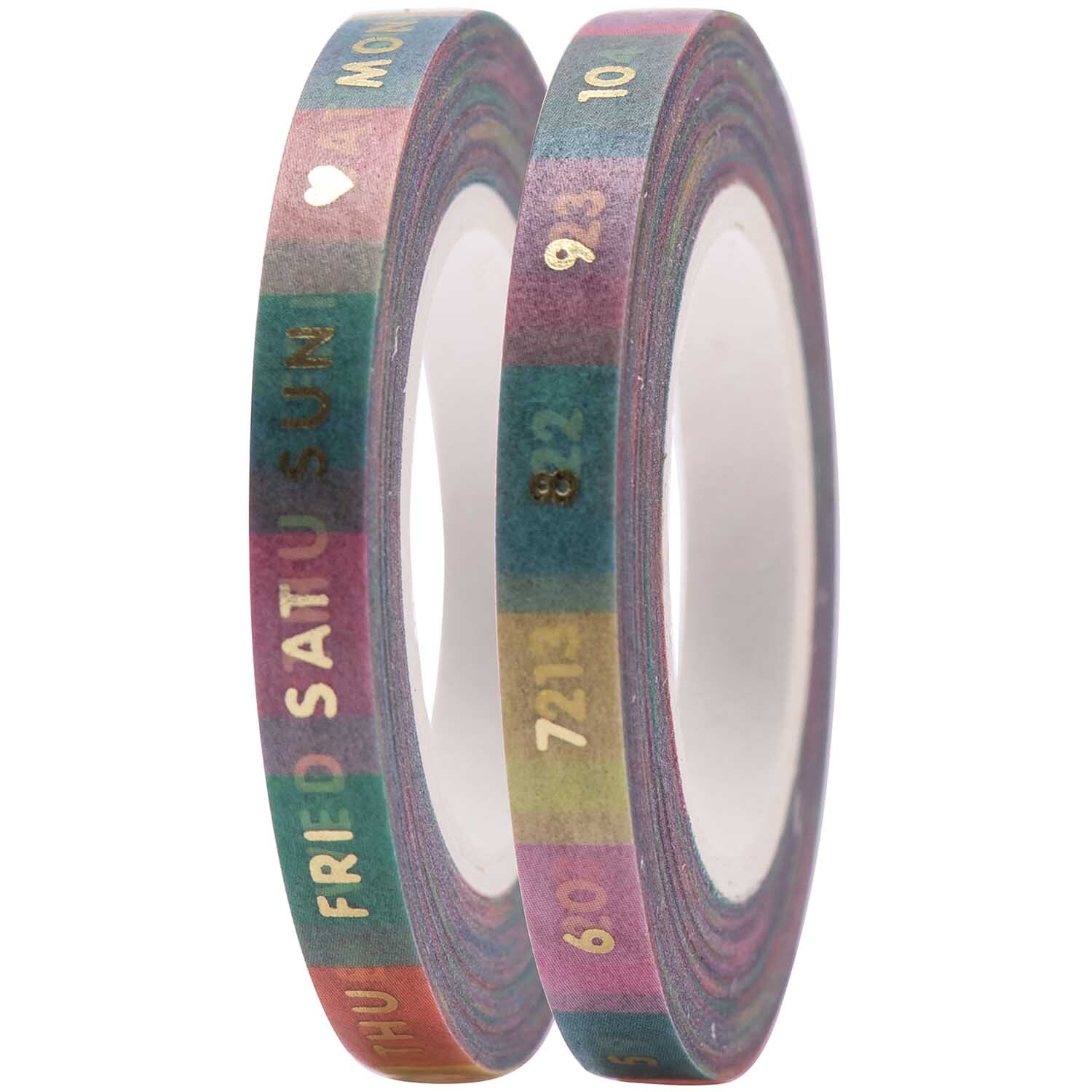 Paper Poetry Tapes mit Wochentagen und Datum in Pastellfarben, 5mm breit, 10m lang, 2 Stück.