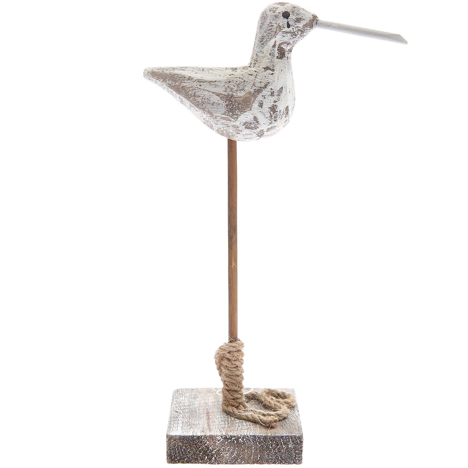 Aufsteller Möwe shabby chic auf Holzstab, dekorativ in Weiß-Grau von Rico Design, ideal für maritime Dekorationen.