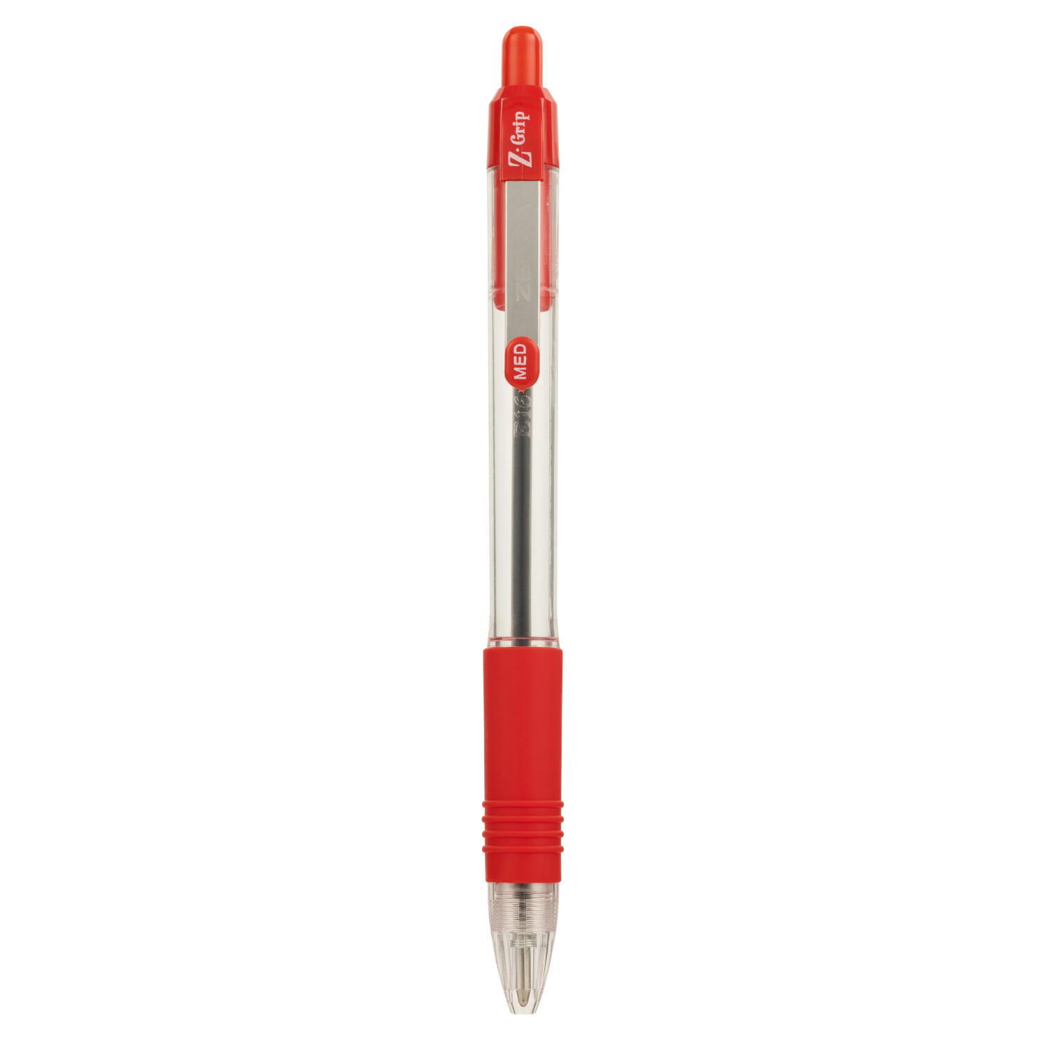 Kugelschreiber Z-Grip von ZEBRA in Rot, Vorderansicht. Der Stift hat eine 1mm Spitze und zeigt das elegante Design mit rotem Griff und Clip. Ideal für präzises Schreiben.