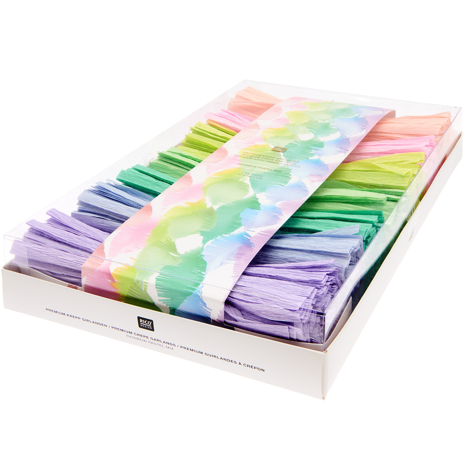 Krepp-Girlande gedreht Regenbogen Pastell Mix 17,5cmx3m 7 Stück von Rico Design