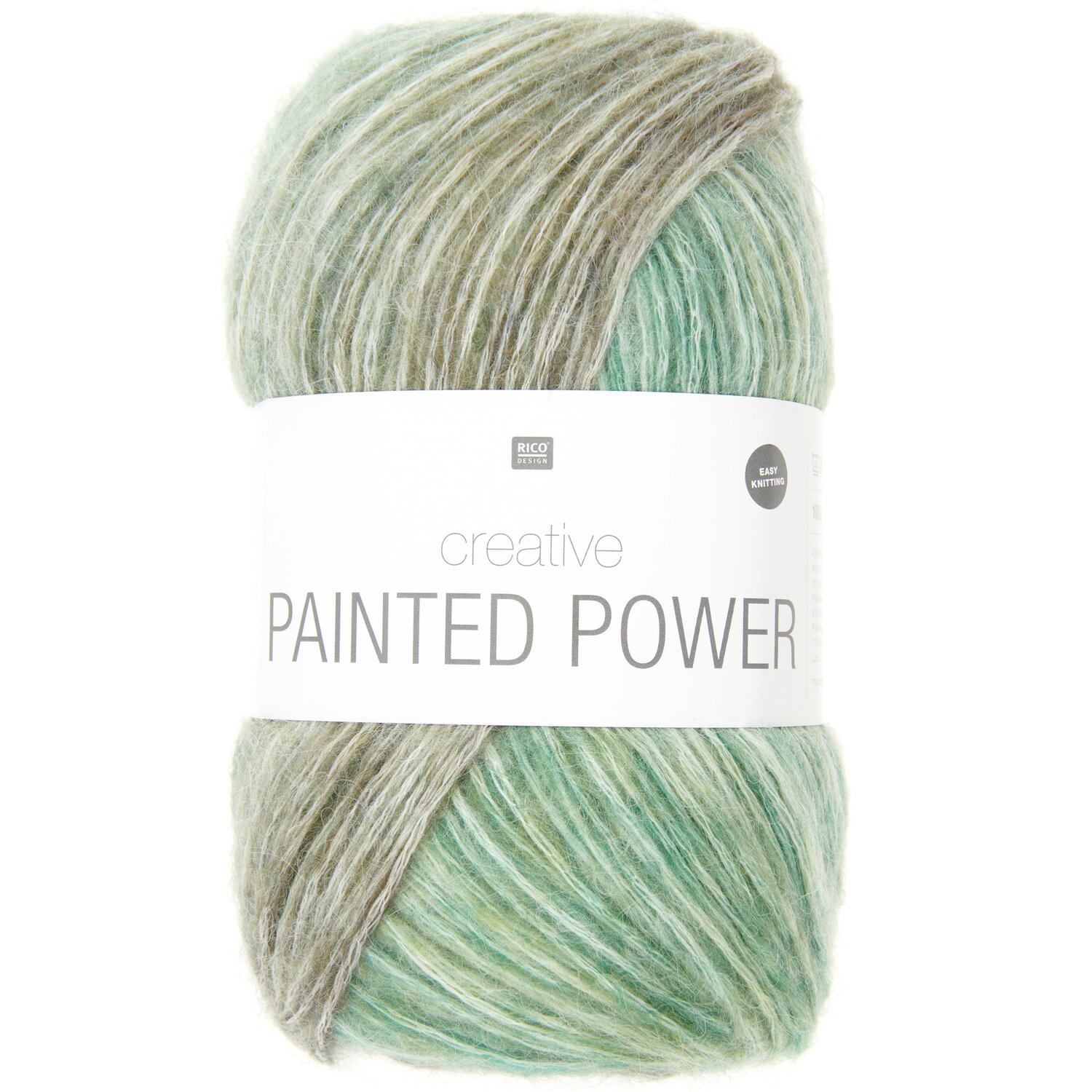 Creative Painted Power Strickgarn in sanften Grüntönen, ideal für Jackenprojekte.