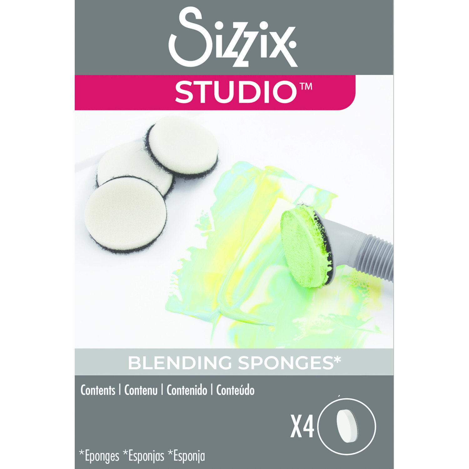 Studio Multi Tool Accessory Blending Tool Sponge Head von Sizzix. Weiße Schwämme auf grauem Hintergrund, ideal zum Mischen von Farben.